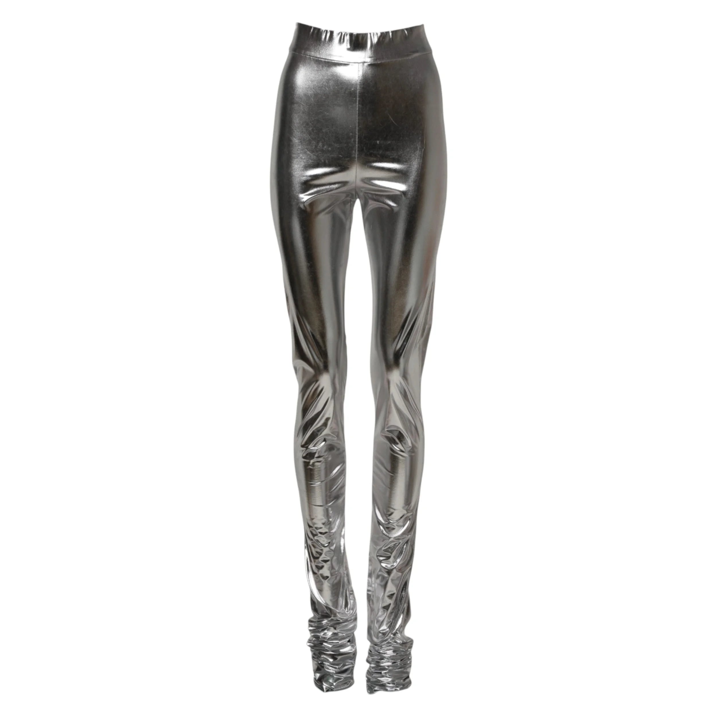 Dolce & Gabbana Metallic Silver Polyester Slim Fit Leggings Pants - IT38 | XS - Leggings