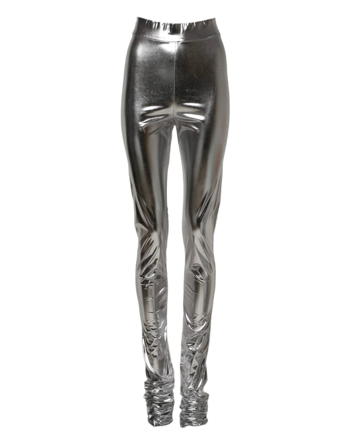 Dolce & Gabbana Metallic Silver Polyester Slim Fit Leggings Pants - IT38 | XS - Leggings
