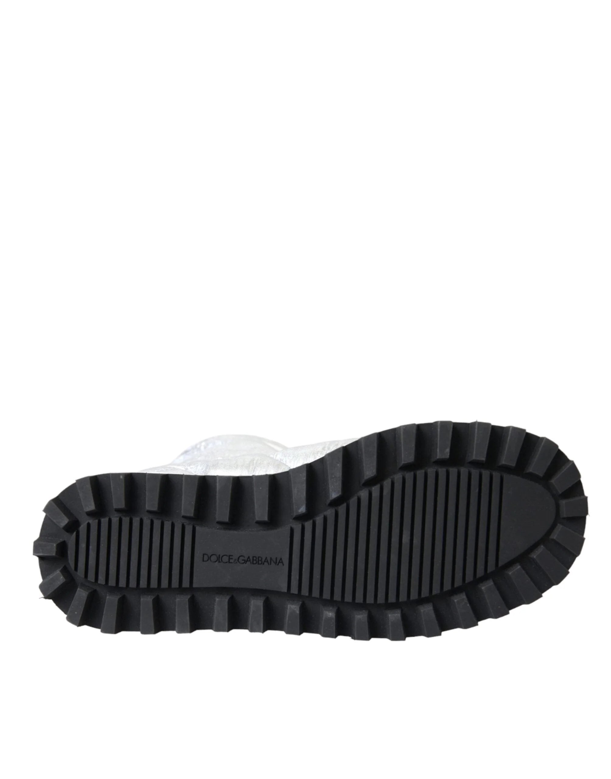 Dolce & Gabbana Metallic Silver Quilted Logo Patch Boot Shoes - EU39/US8.5 - Boots