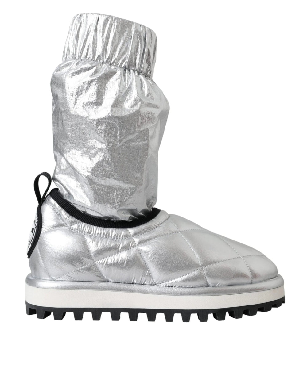 Dolce & Gabbana Metallic Silver Quilted Logo Patch Boot Shoes - EU39/US8.5 - Boots