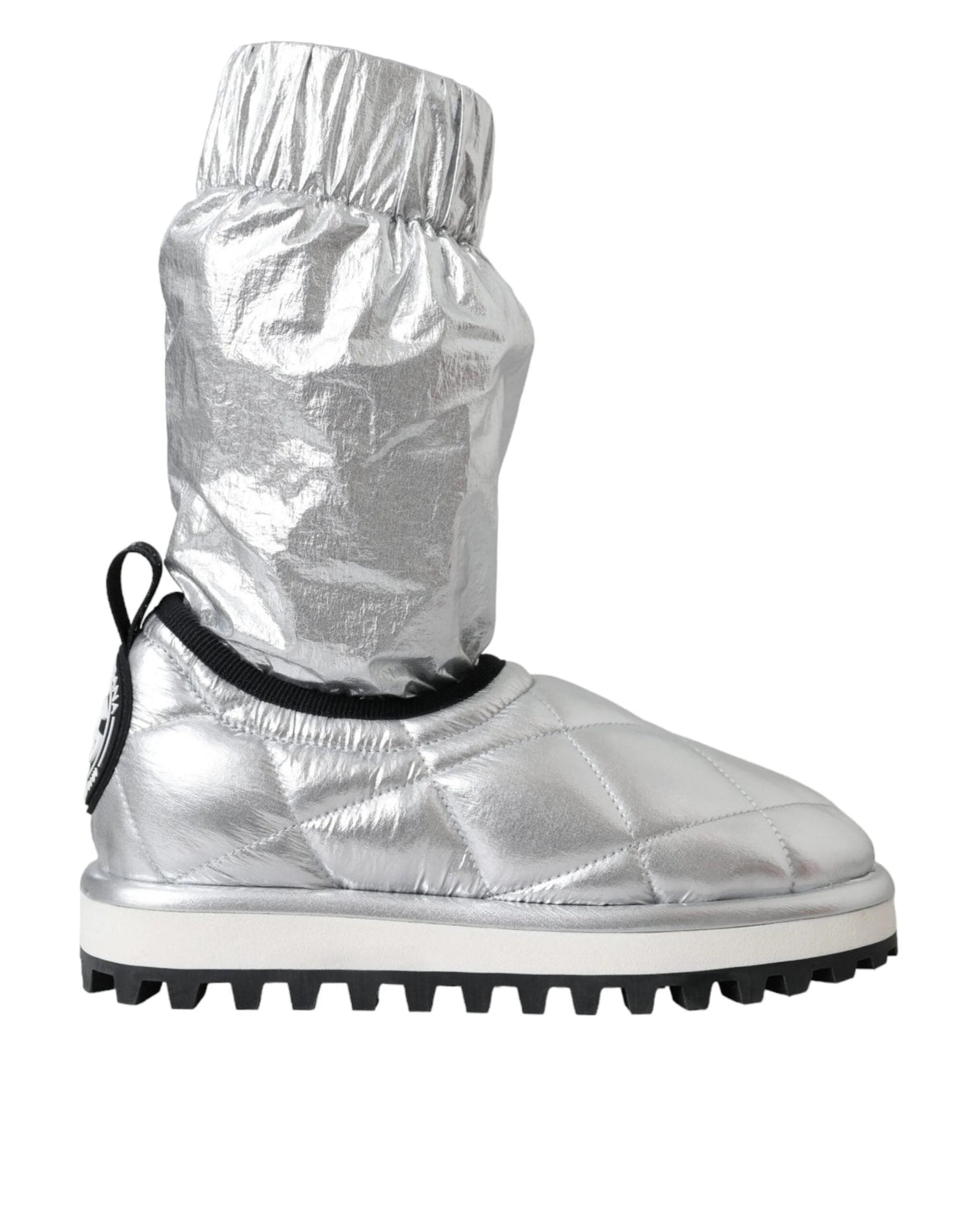 Dolce & Gabbana Metallic Silver Quilted Logo Patch Boot Shoes - EU39/US8.5 - Boots