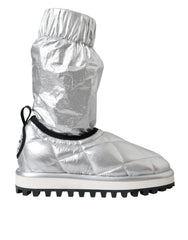 Dolce & Gabbana Metallic Silver Quilted Logo Patch Boot Shoes - EU39/US8.5 - Boots