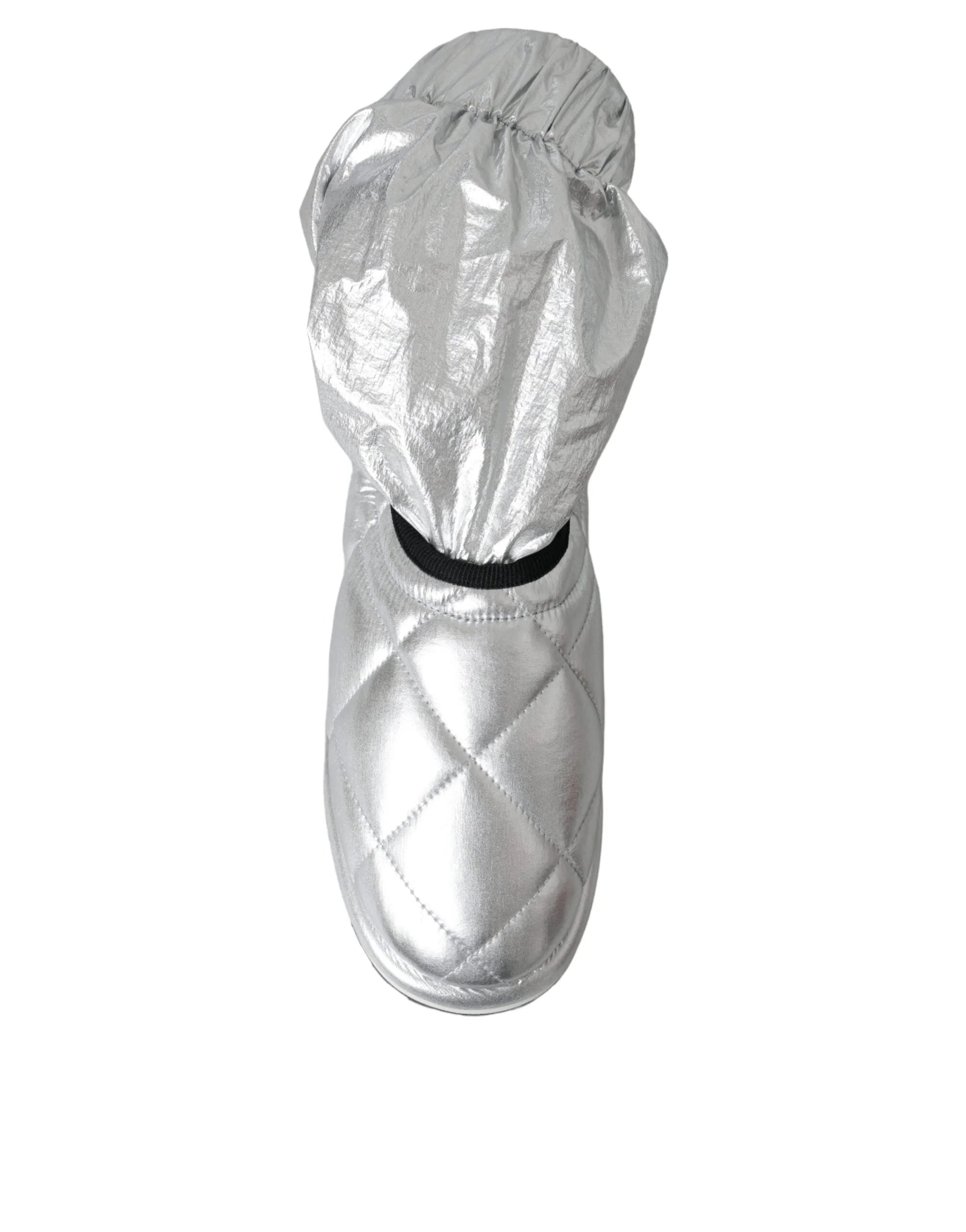 Dolce & Gabbana Metallic Silver Quilted Logo Patch Boot Shoes - EU39/US8.5 - Boots