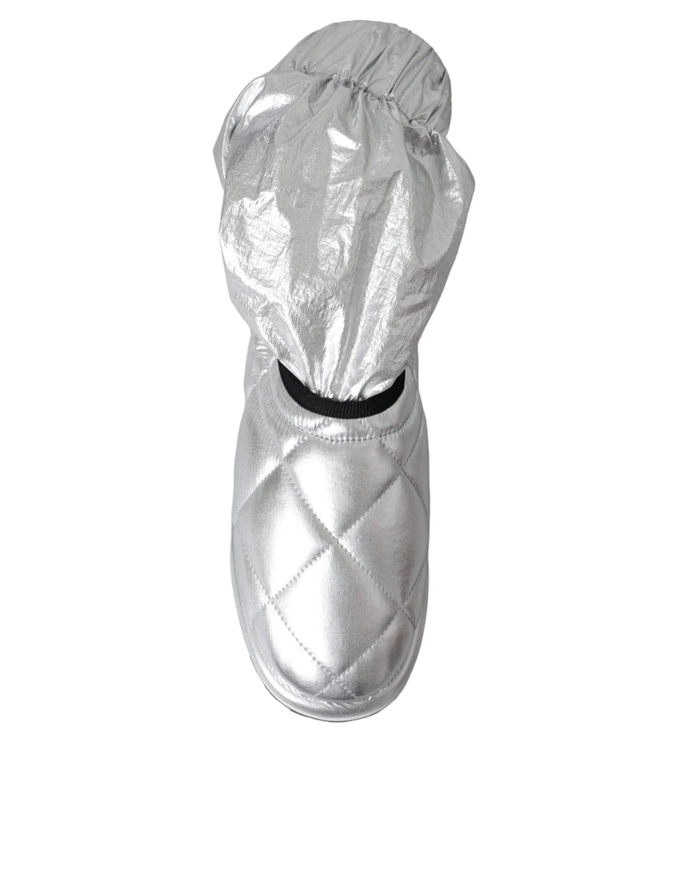 Dolce & Gabbana Metallic Silver Quilted Logo Patch Boot Shoes - EU39/US8.5 - Boots