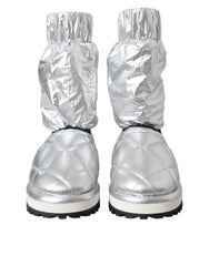 Dolce & Gabbana Metallic Silver Quilted Logo Patch Boot Shoes - EU39/US8.5