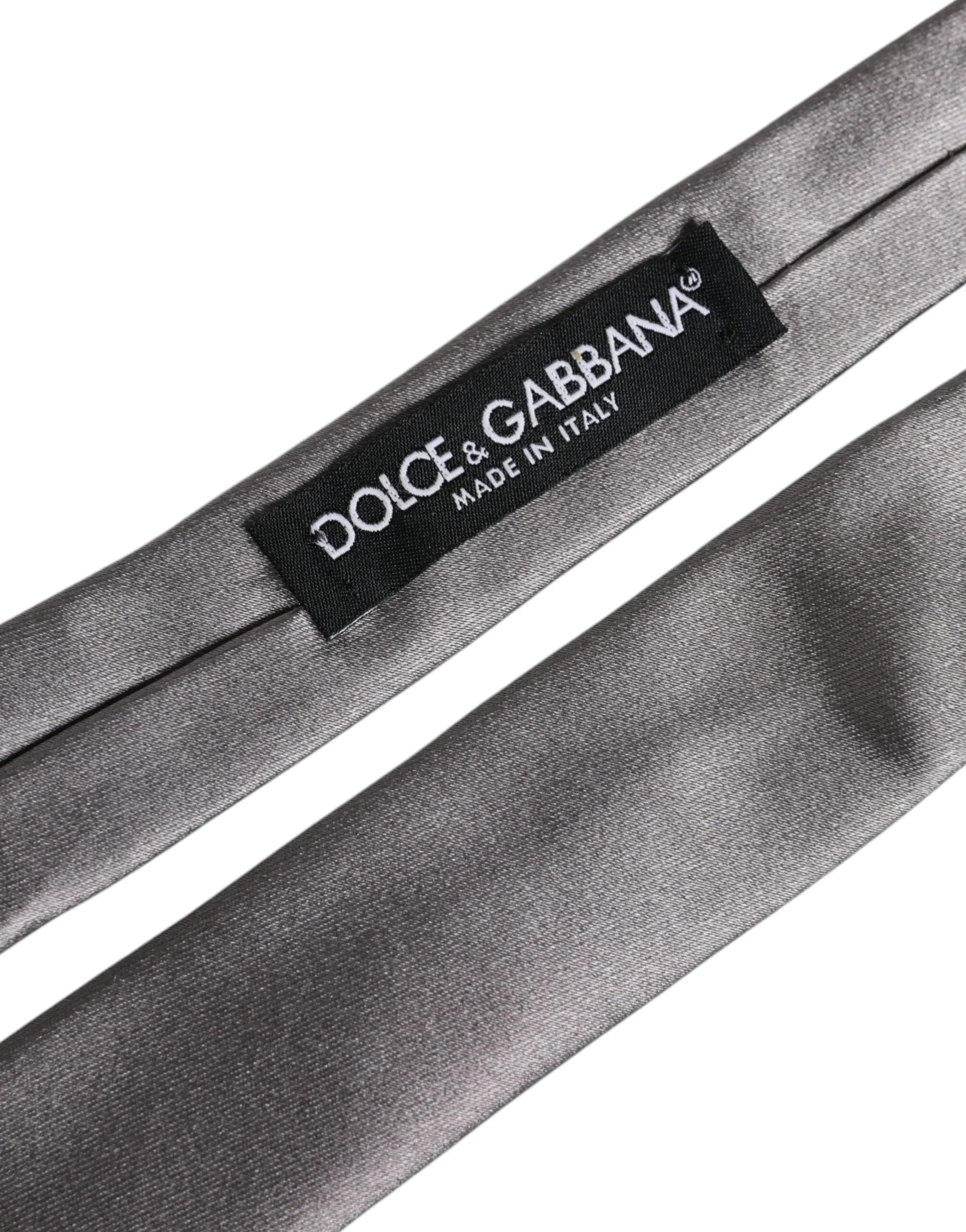 Dolce & Gabbana Metallic Silver Silk Adjustable Necktie Tie - Neckties