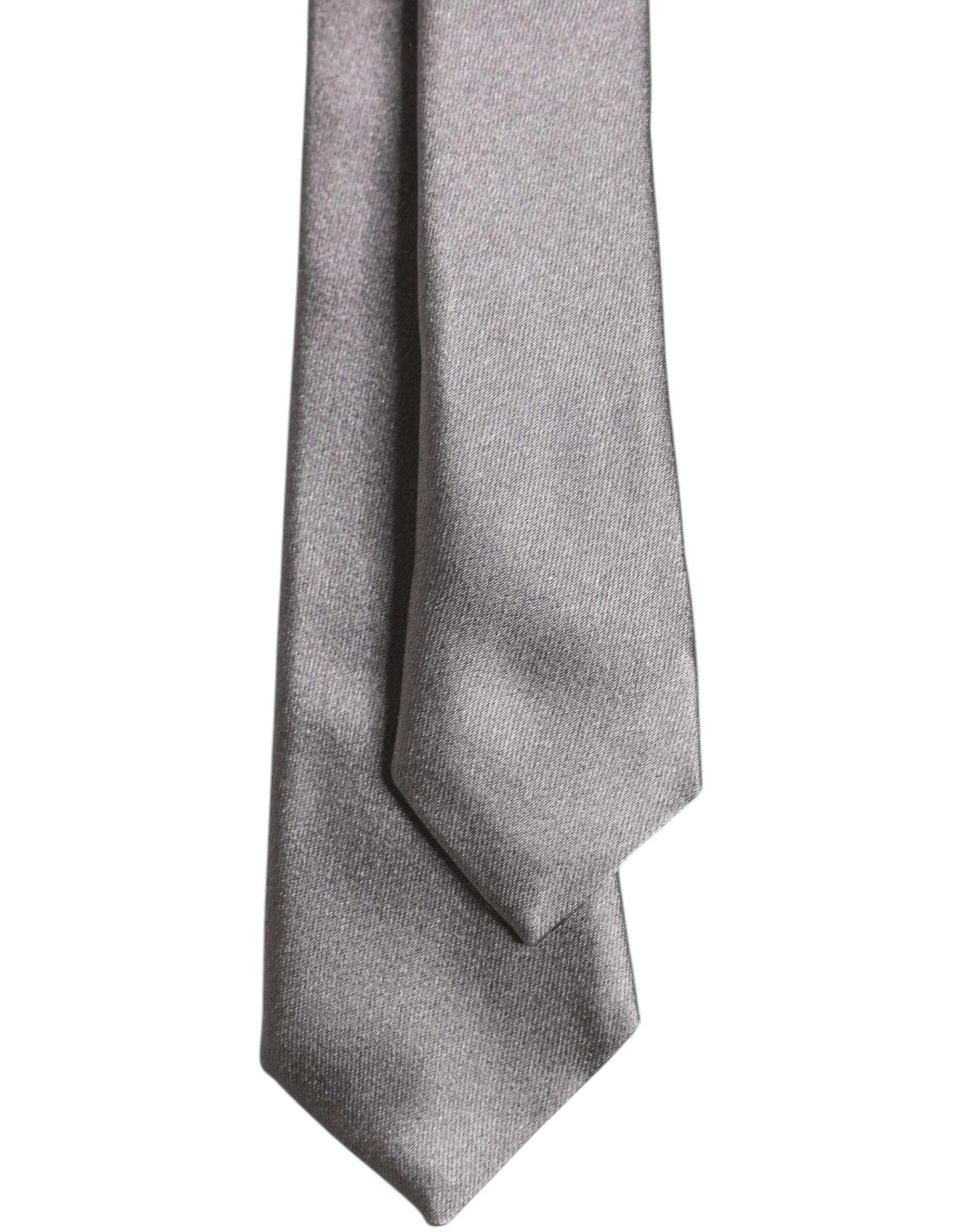 Dolce & Gabbana Metallic Silver Silk Adjustable Necktie Tie - Neckties