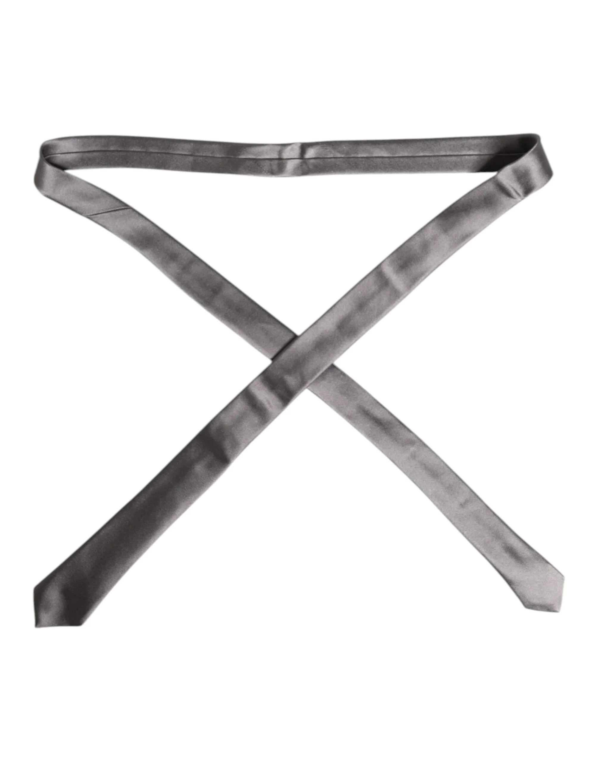 Dolce & Gabbana Metallic Silver Silk Adjustable Necktie Tie - Neckties