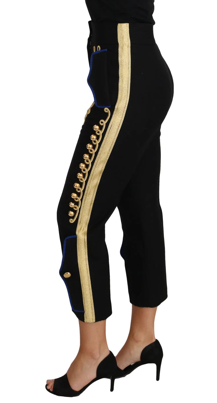 Dolce & Gabbana Military Embellished Pants Black Gold Dress Pant - IT38|XS - Trousers