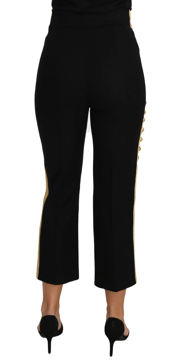 Dolce & Gabbana Military Embellished Pants Black Gold Dress Pant - IT38|XS - Trousers