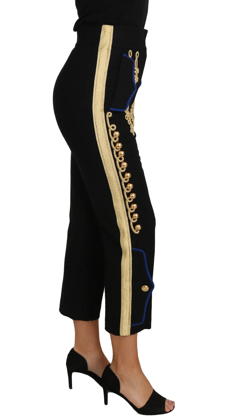 Dolce & Gabbana Military Embellished Pants Black Gold Dress Pant - IT38|XS - Trousers