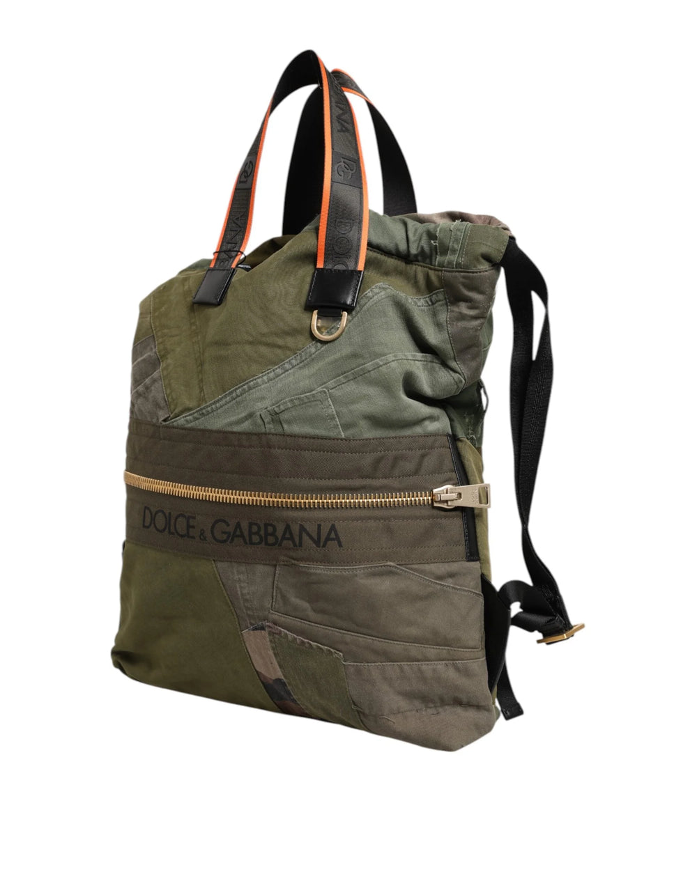 Dolce & Gabbana Military Green Patchwork Rucksack Backpack Bag - Backpacks