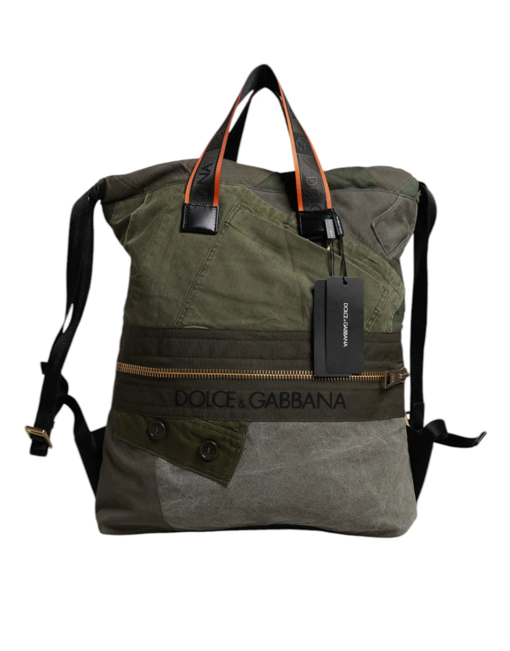 Dolce & Gabbana Military Green Patchwork Rucksack Backpack Bag - Backpacks