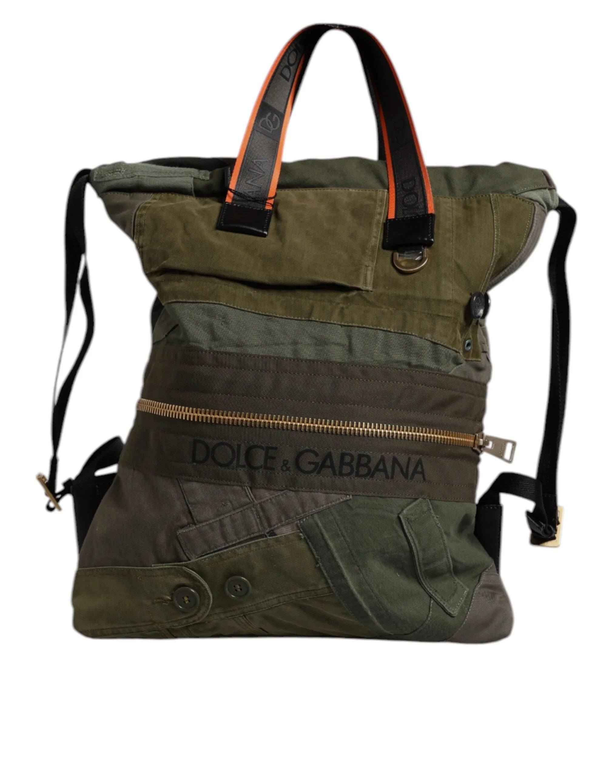 Dolce & Gabbana Military Green Patchwork Rucksack Backpack Bag - Backpacks