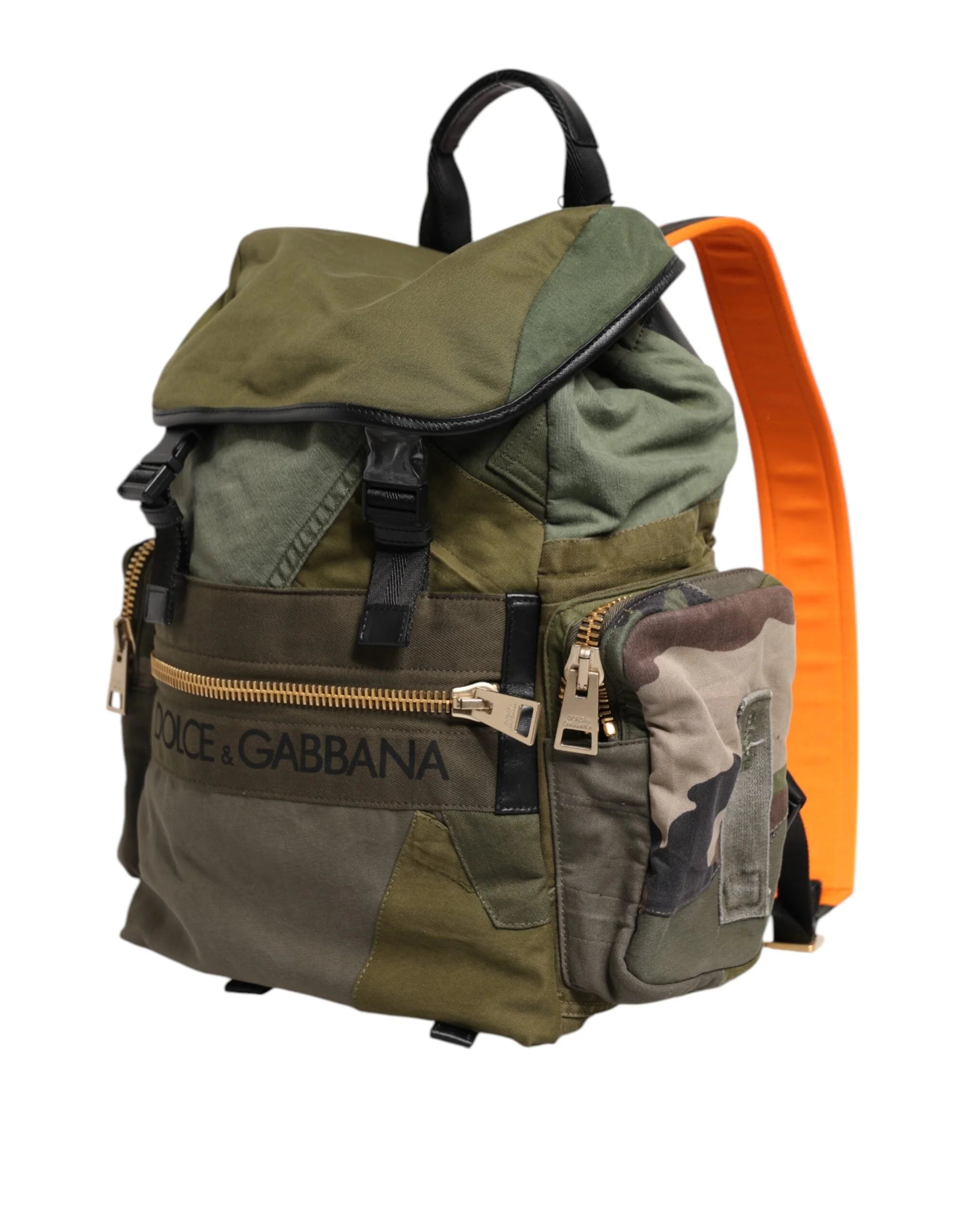 Dolce & Gabbana Military Green Patchwork Rucksack Backpack Bag - Backpacks