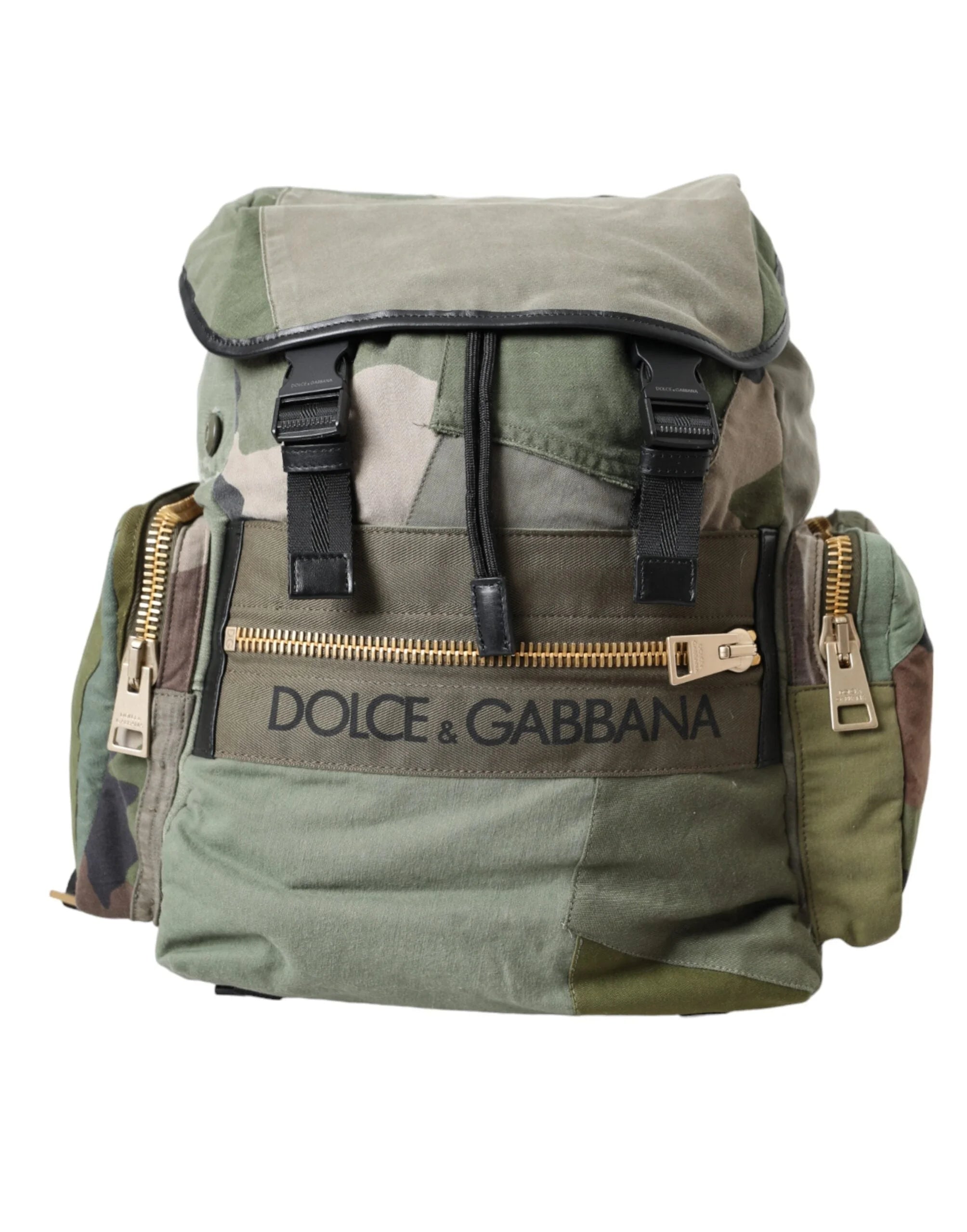 Dolce & Gabbana Military Green Patchwork Rucksack Backpack Bag - Backpacks