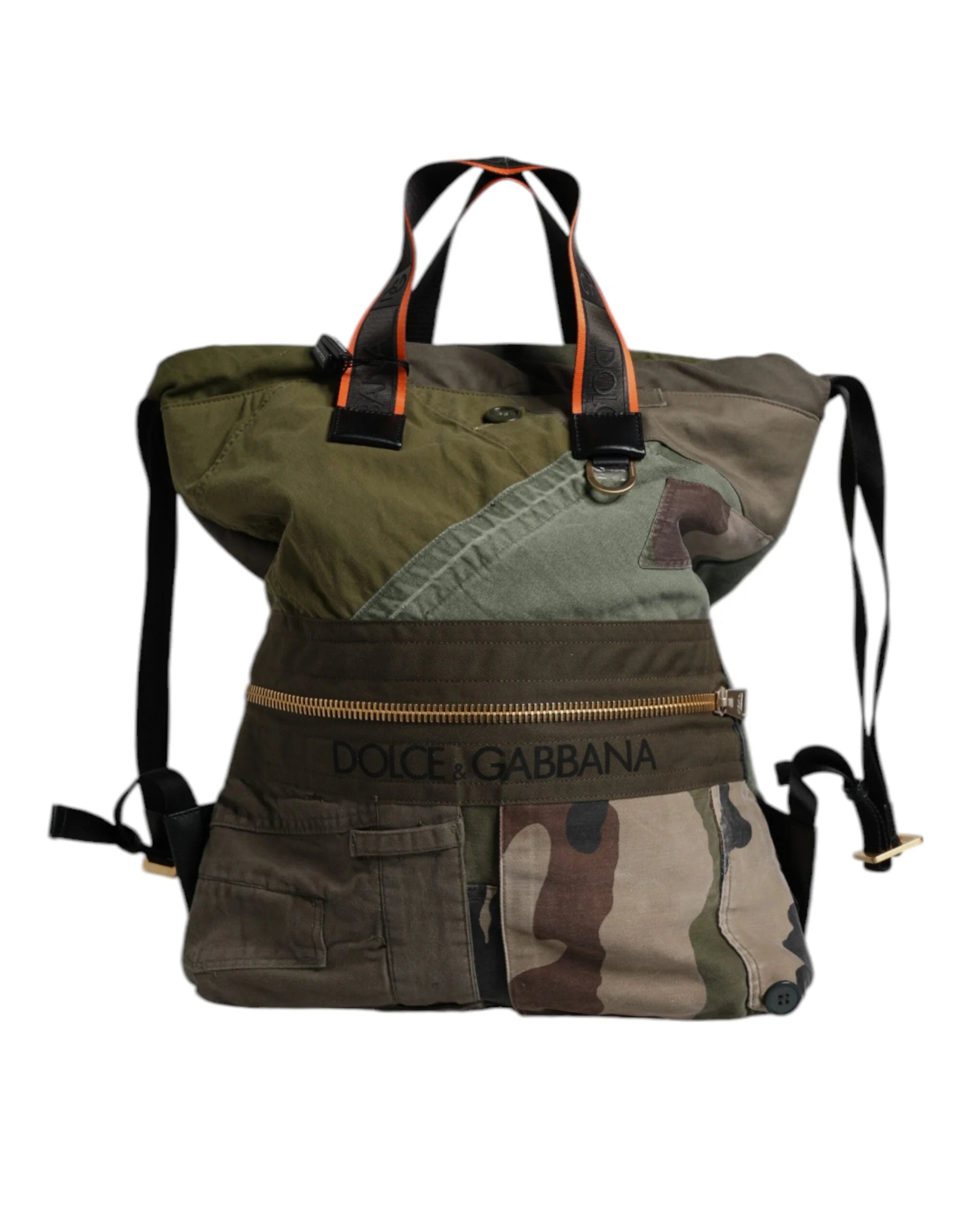 Dolce & Gabbana Military Green Patchwork Rucksack Backpack Bag - Backpacks