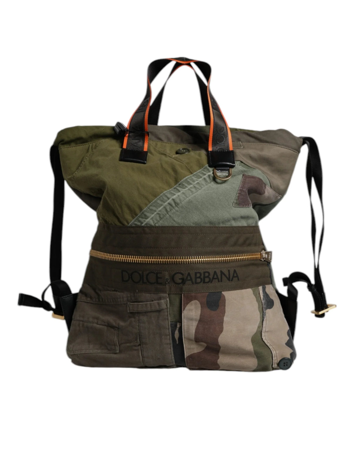 Dolce & Gabbana Military Green Patchwork Rucksack Backpack Bag - Backpacks