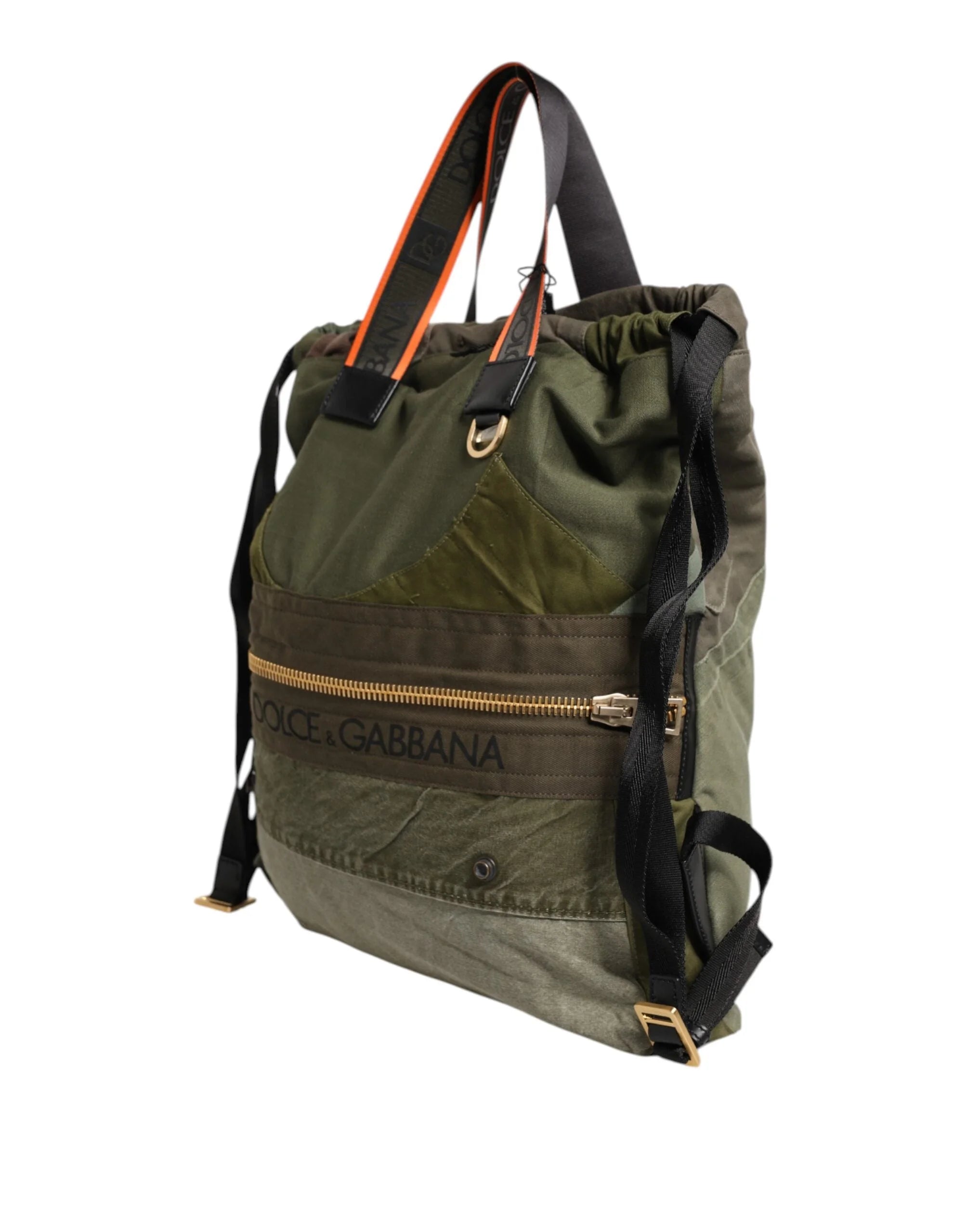 Dolce & Gabbana Military Green Patchwork Rucksack Backpack Bag - Backpacks