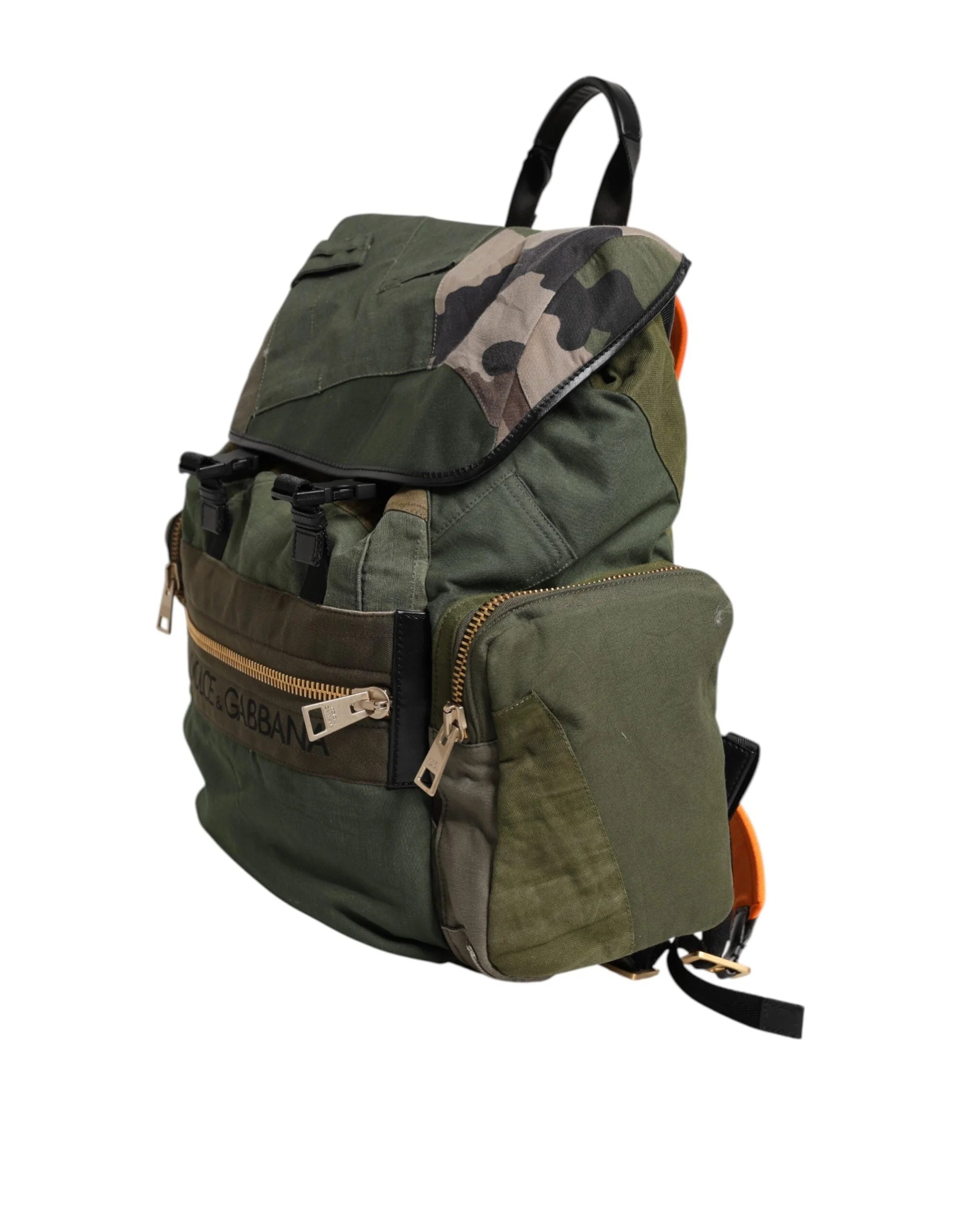 Dolce & Gabbana Military Green Patchwork Rucksack Backpack Bag - Backpacks