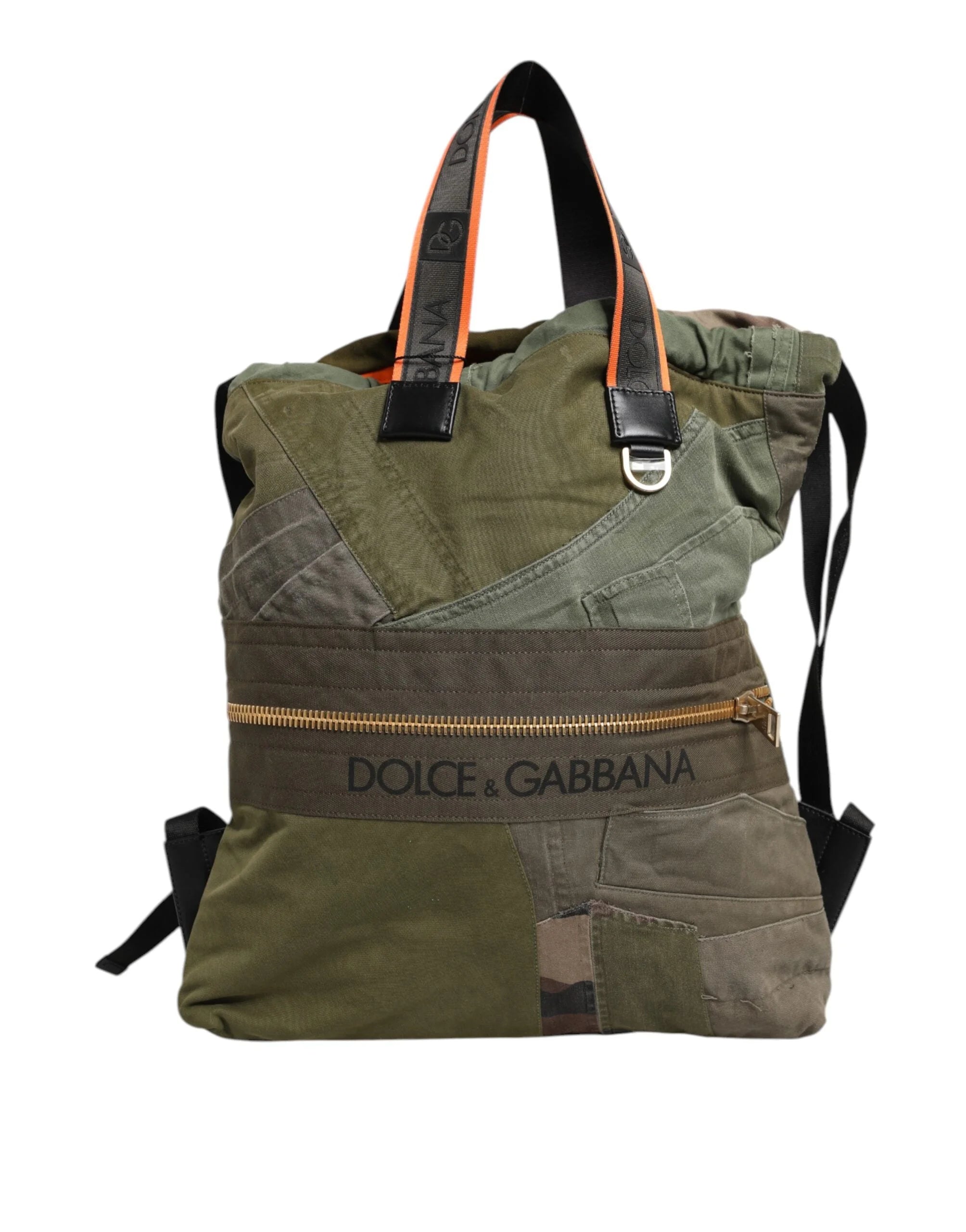 Dolce & Gabbana Military Green Patchwork Rucksack Backpack Bag