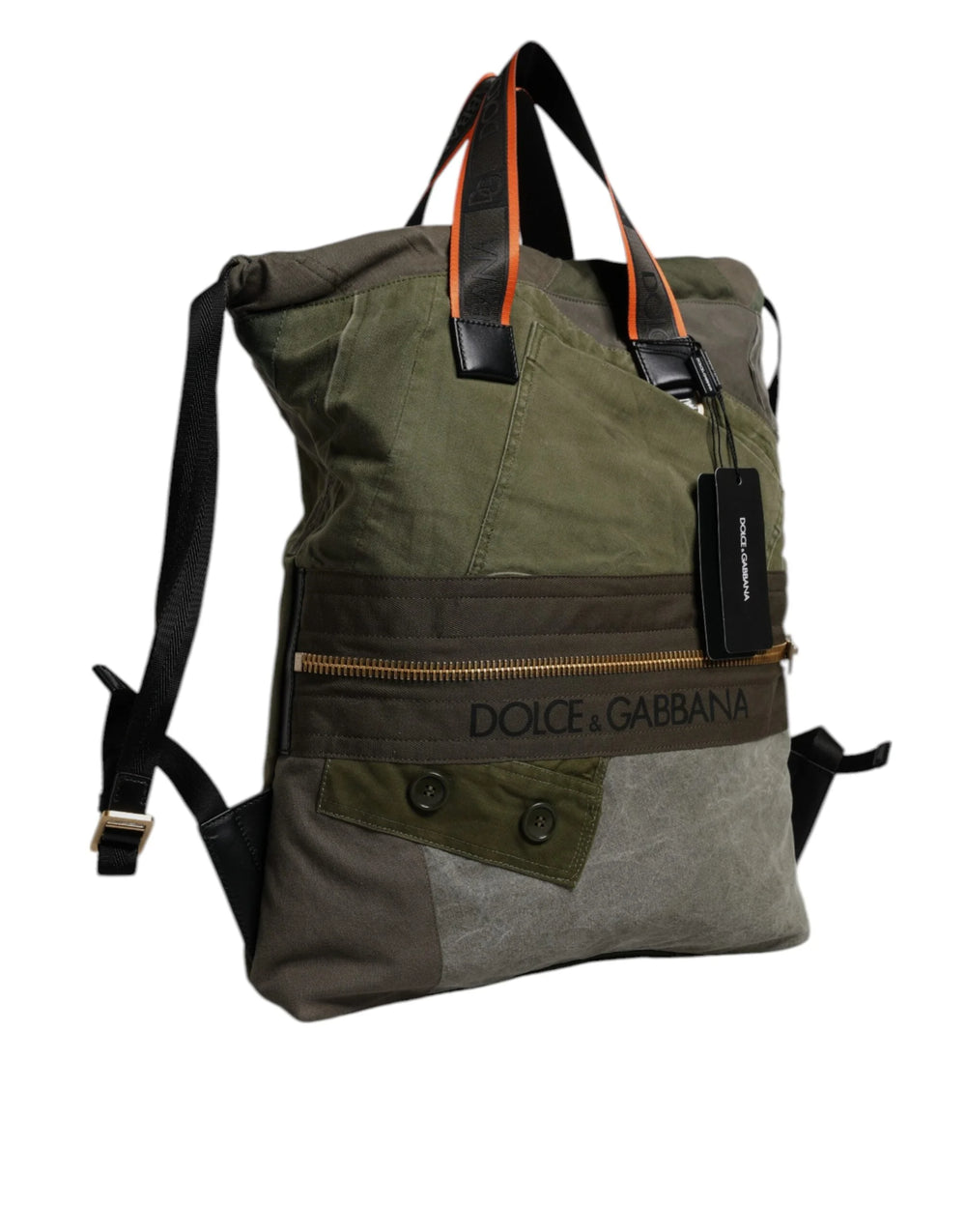 Dolce & Gabbana Military Green Patchwork Rucksack Backpack Bag - Backpacks