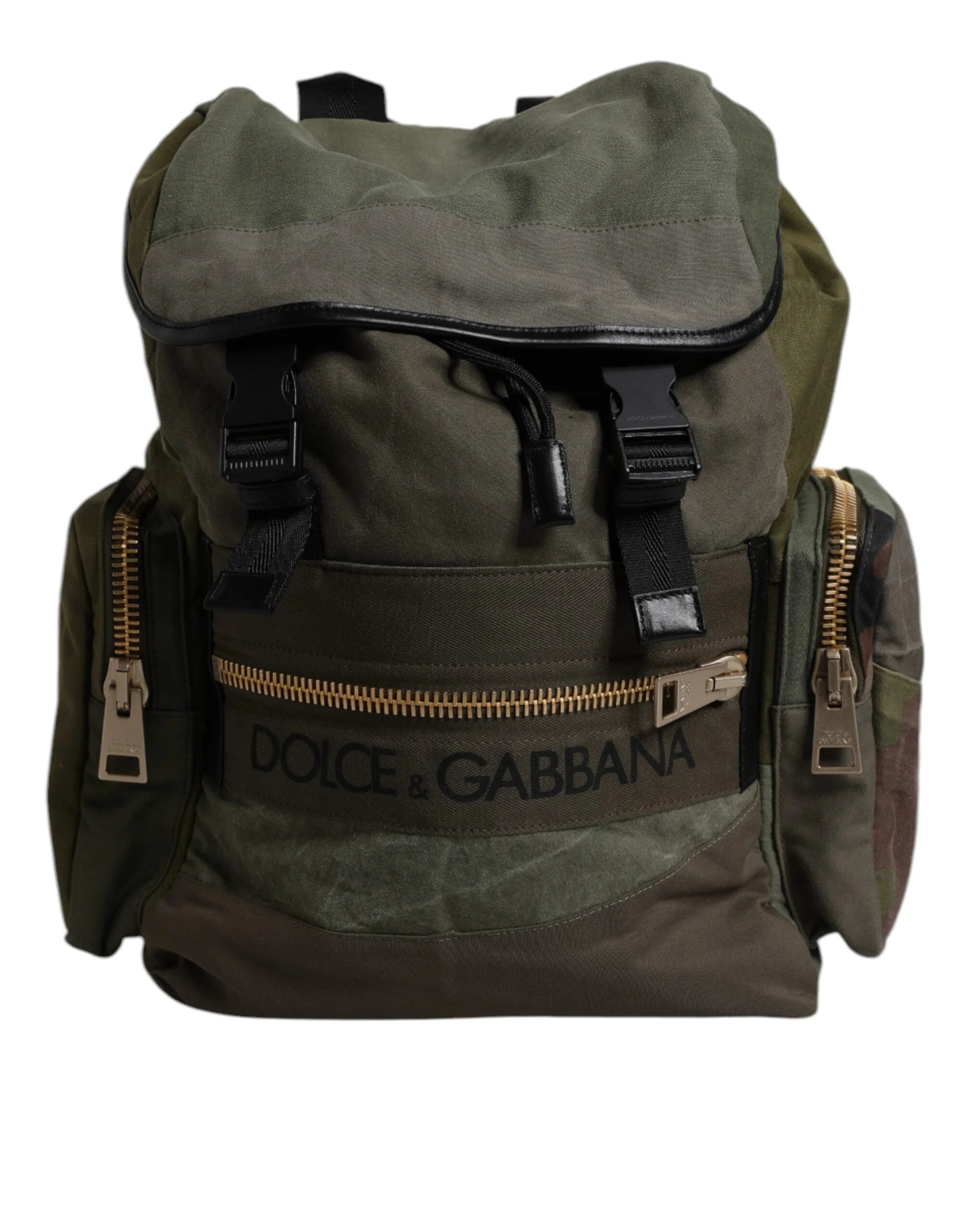 Dolce & Gabbana Military Green Patchwork School Backpack Bag - Backpacks