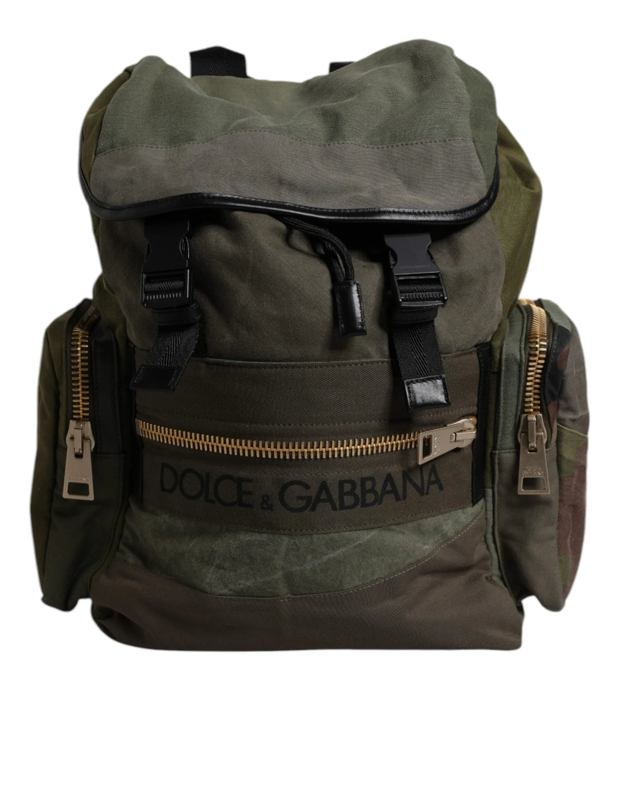 Dolce & Gabbana Military Green Patchwork School Backpack Bag - Backpacks