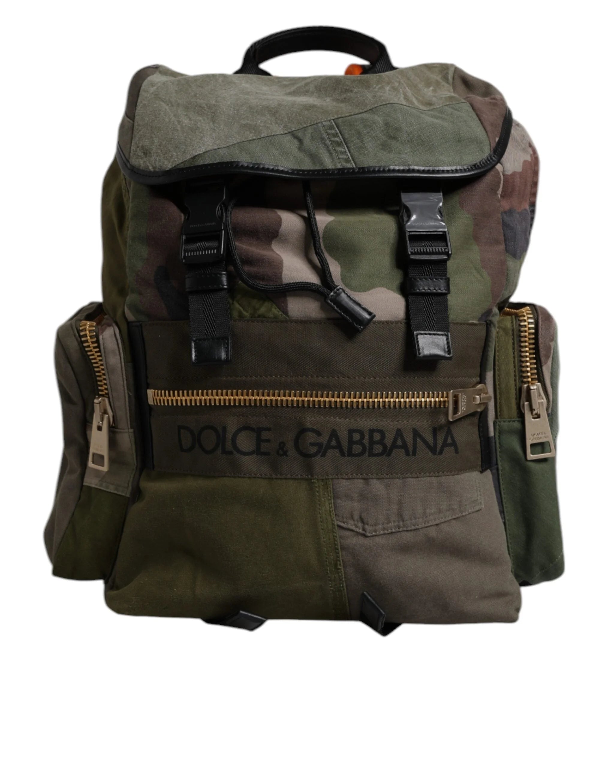 Dolce & Gabbana Military Green Patchwork School Backpack Bag - Backpacks