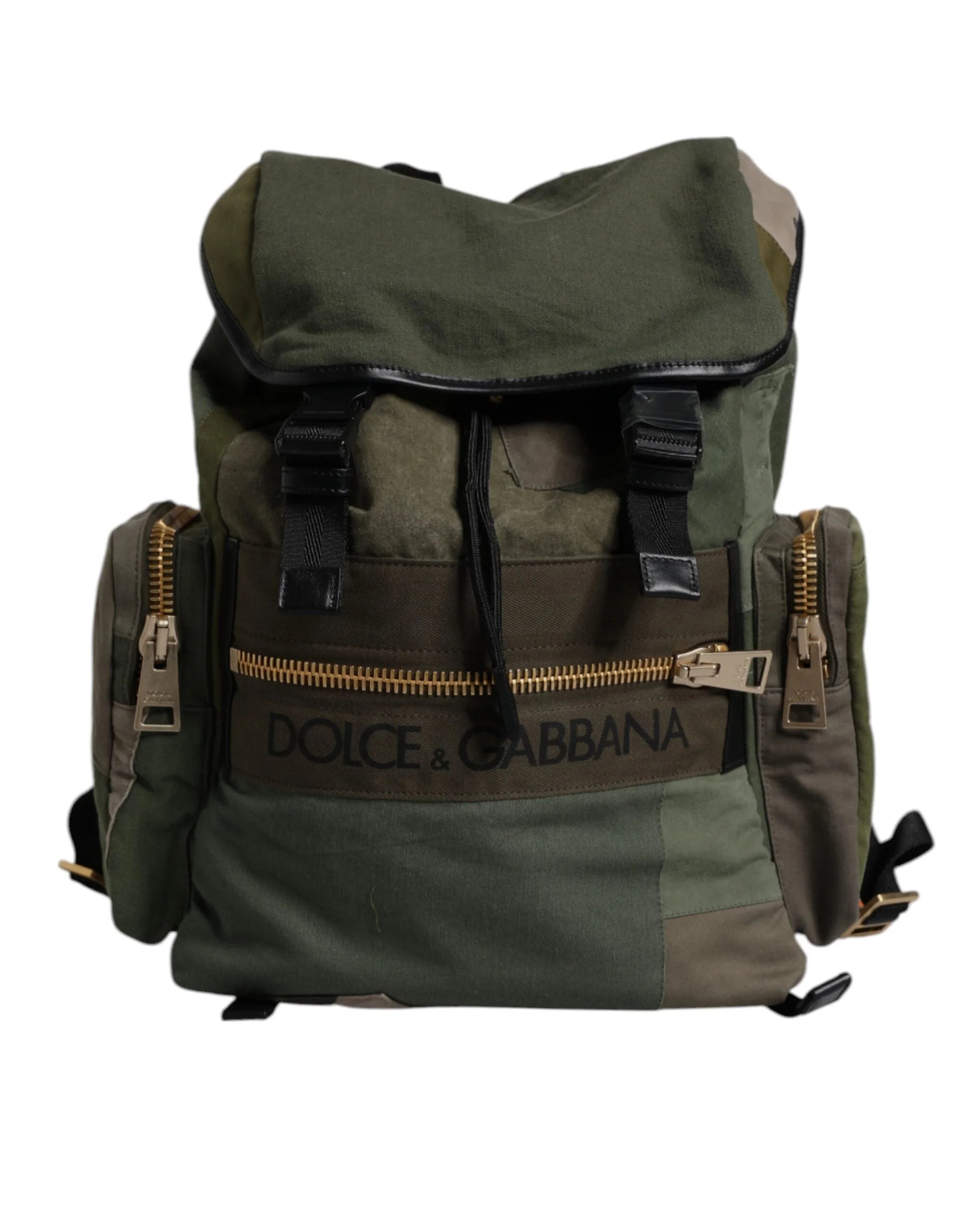 Dolce & Gabbana Military Green Patchwork School Backpack Bag - Backpacks