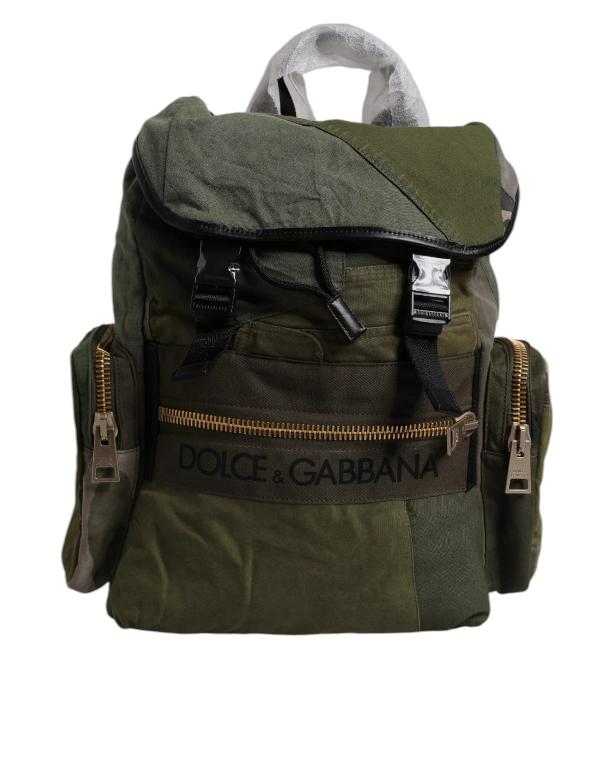 Dolce & Gabbana Military Green Patchwork Travel Backpack Bag - Backpacks