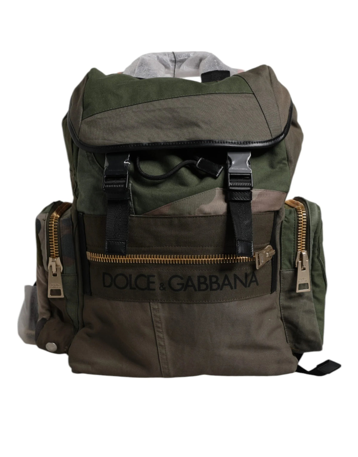 Dolce & Gabbana Military Green Patchwork Travel Backpack Bag - Backpacks