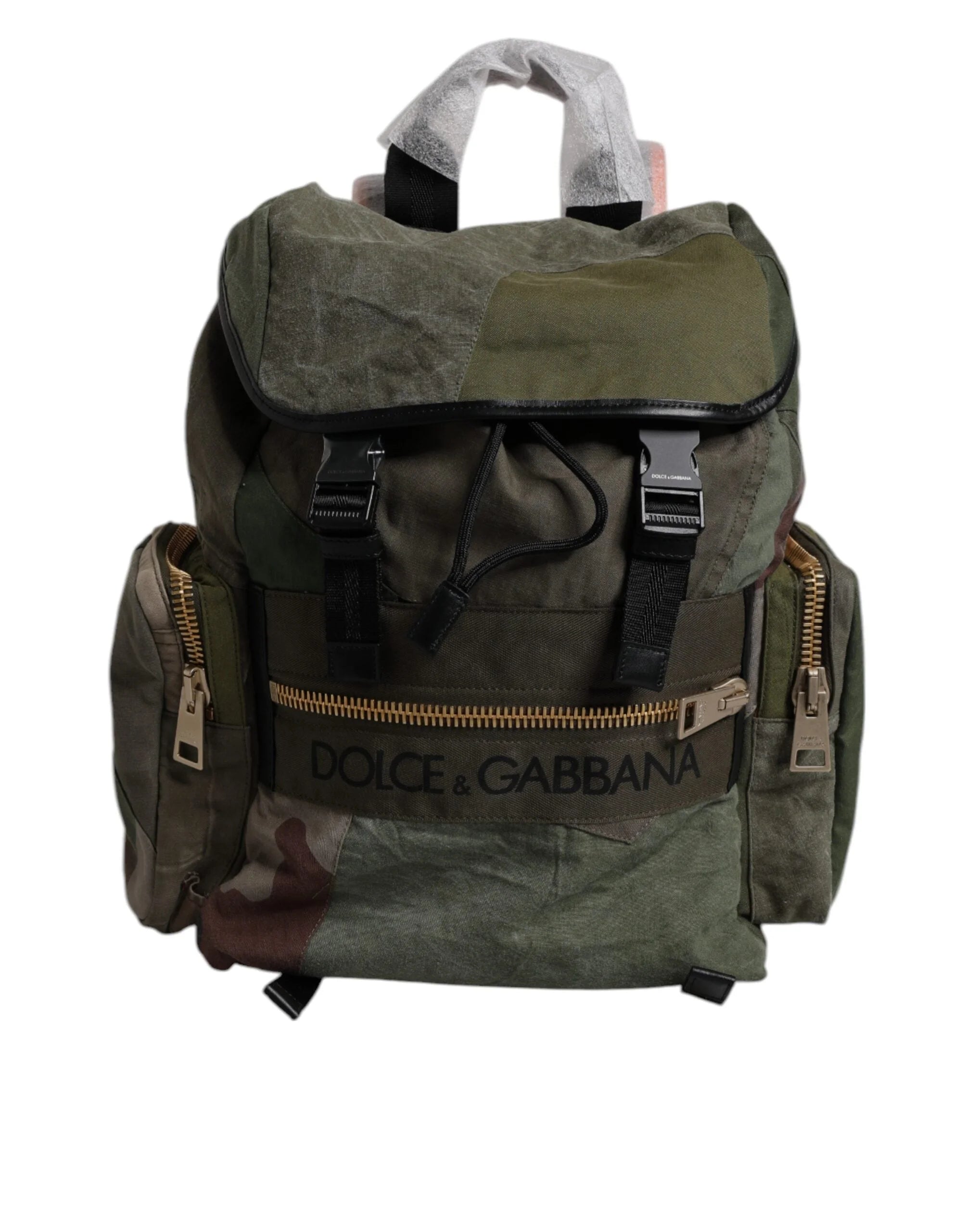Dolce & Gabbana Military Green Patchwork Travel Backpack Bag - Backpacks