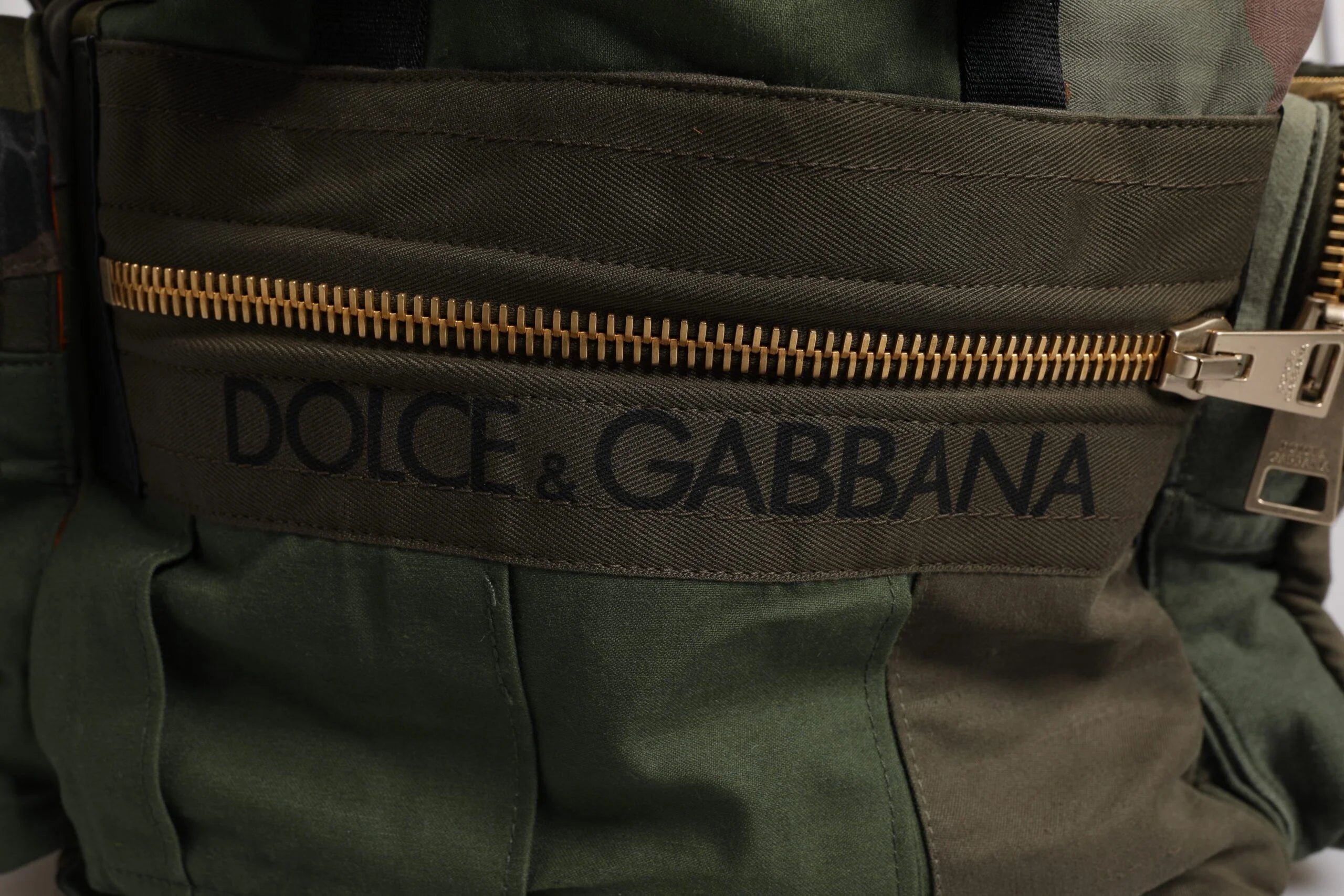 Dolce & Gabbana Military Green Patchwork Travel Backpack Bag - Backpacks