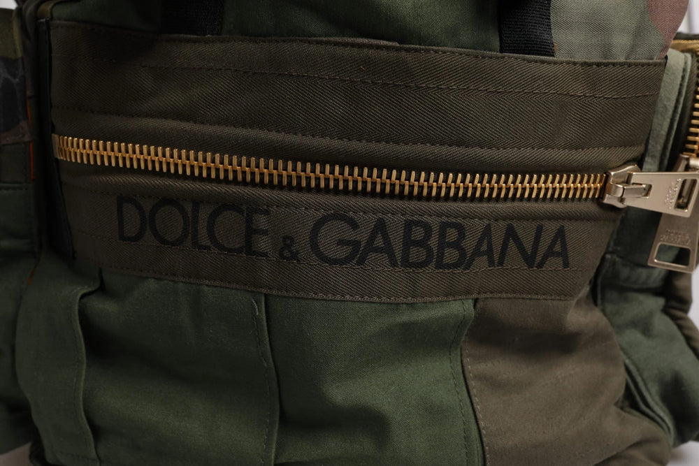 Dolce & Gabbana Military Green Patchwork Travel Backpack Bag - Backpacks