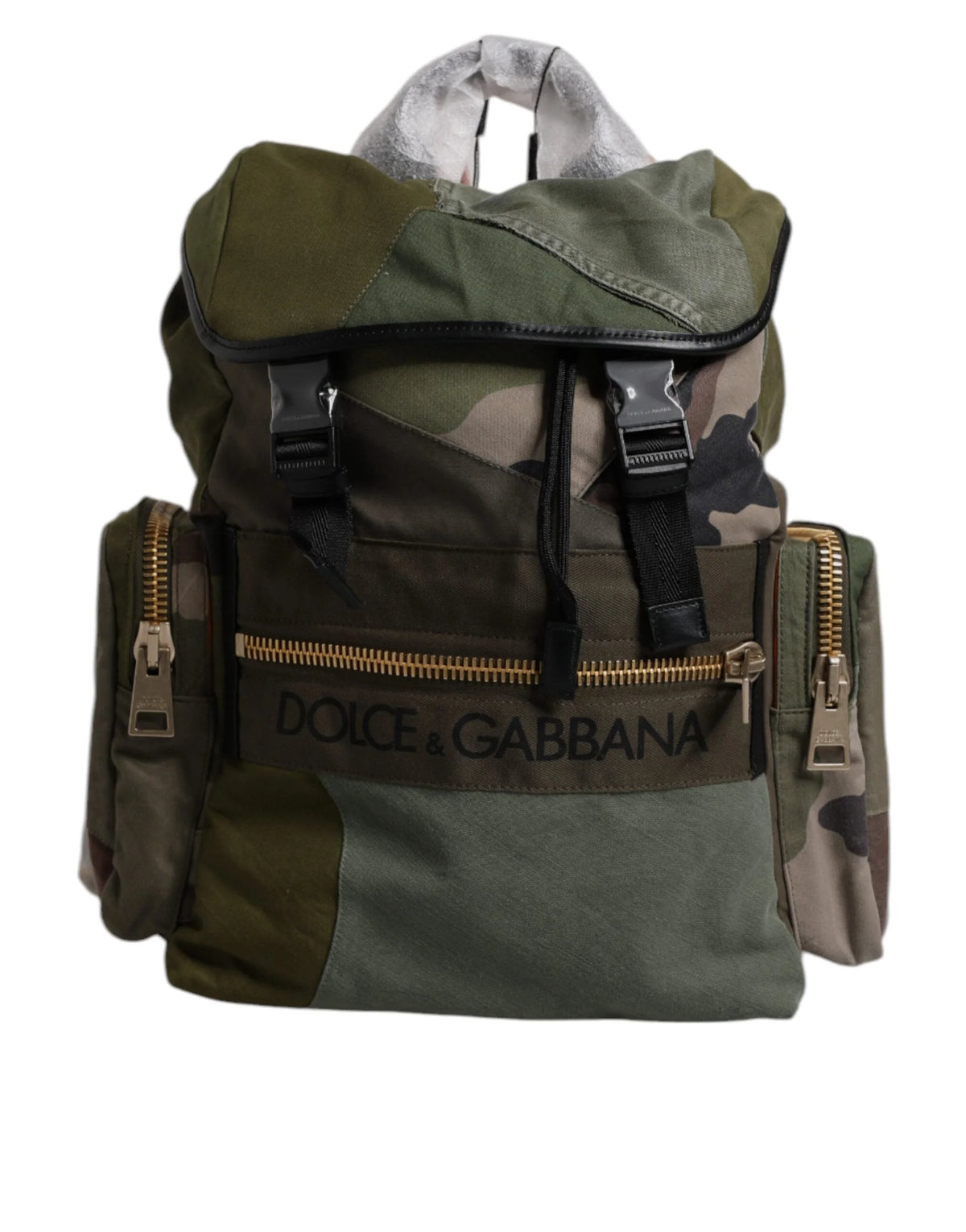 Dolce & Gabbana Military Green Patchwork Travel Backpack Bag - Backpacks