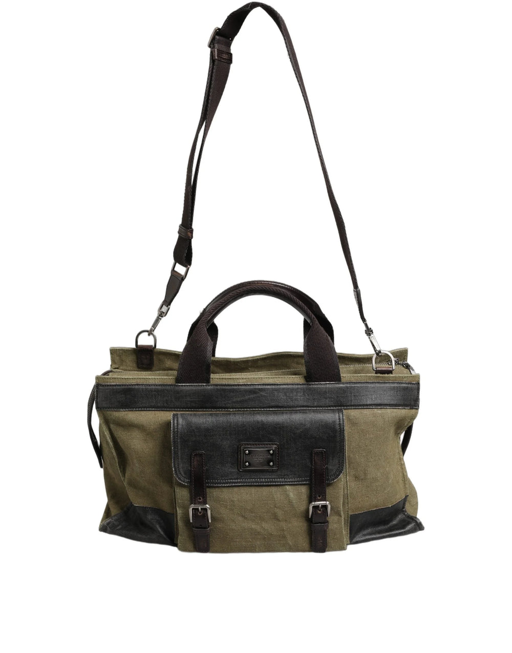 Dolce & Gabbana Στρατιωτικό Πράσινο Δίχρωμη Τσάντα Tote Duffel Shoulder Borse