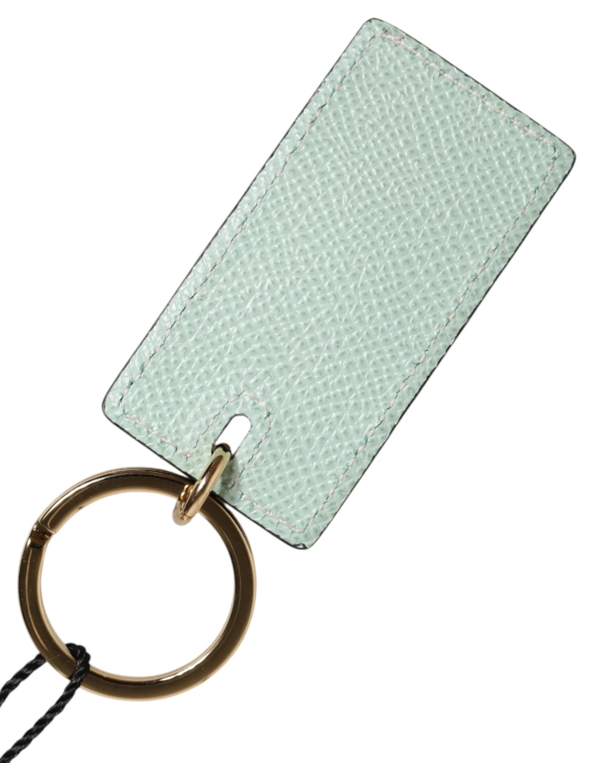 Dolce & Gabbana Mint Green Calf Leather Logo Metal Ring Keychain Keyring