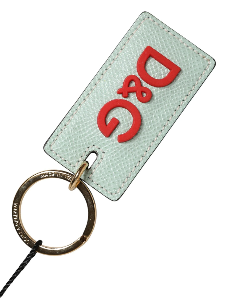 Dolce & Gabbana Mint Green Calf Leather Logo Metal Ring Keychain Keyring