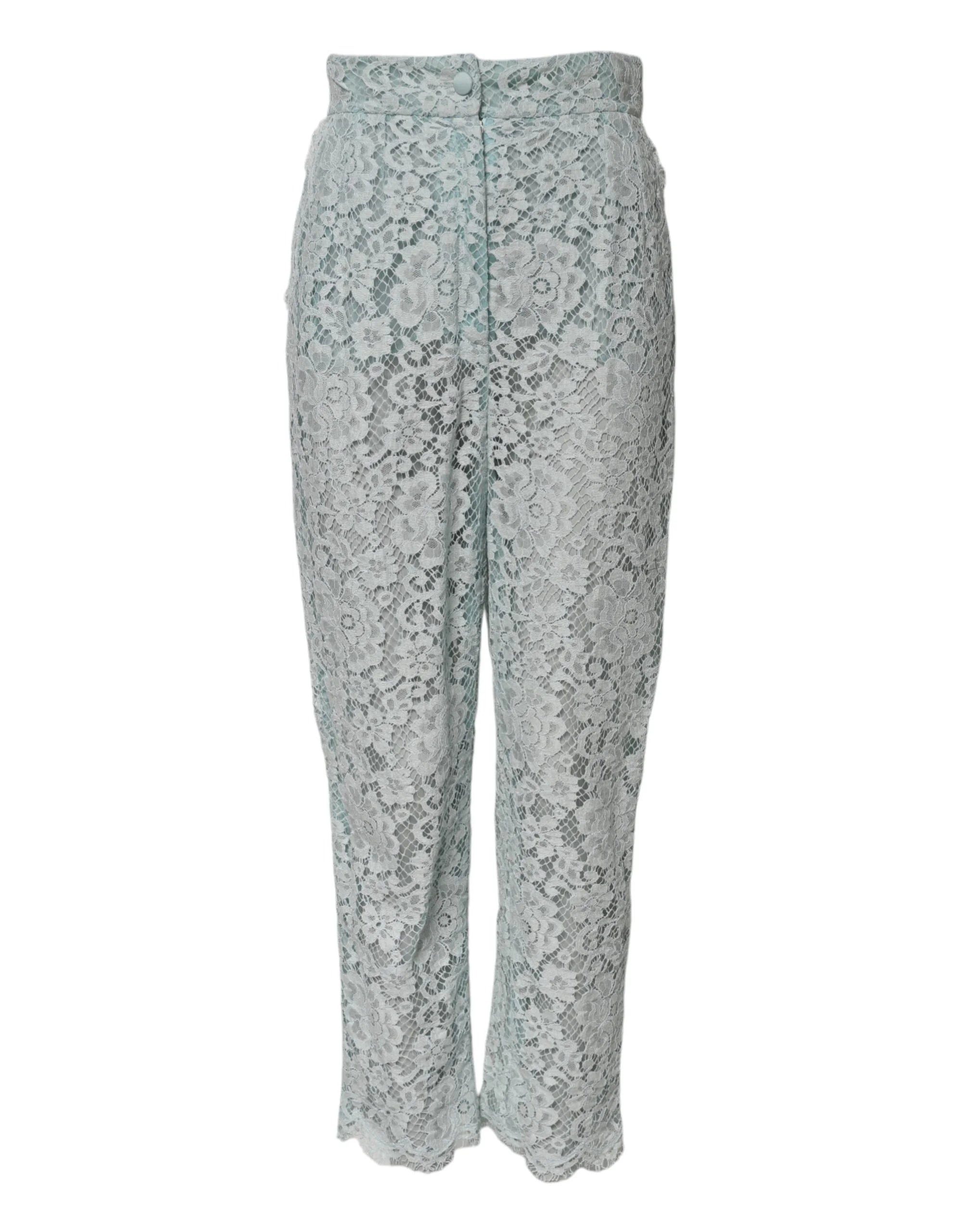 Dolce & Gabbana Mint Green Cotton Floral Lace Trousers Pants - IT40|S - Trousers