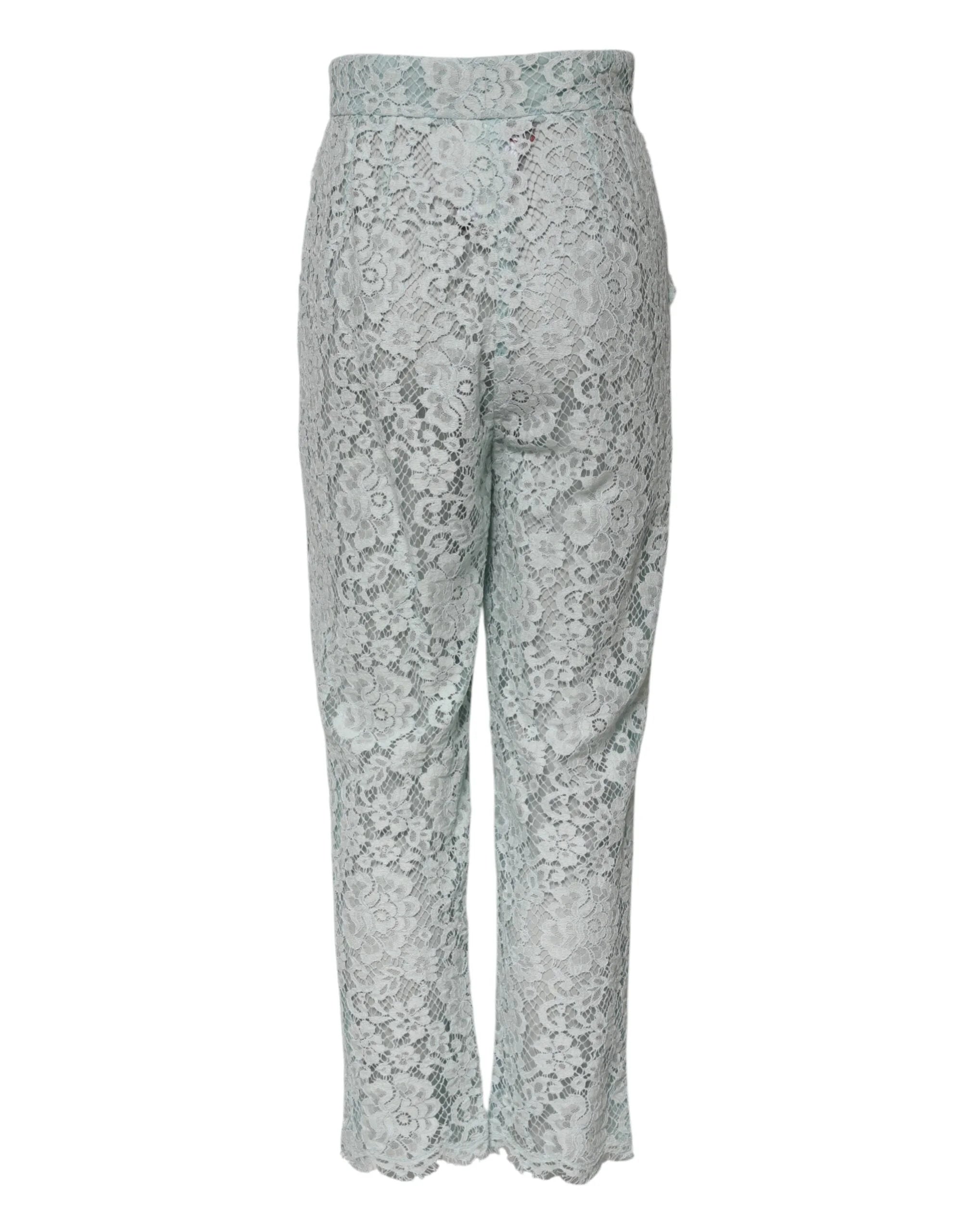 Dolce & Gabbana Mint Green Cotton Floral Lace Trousers Pants - IT40|S - Trousers