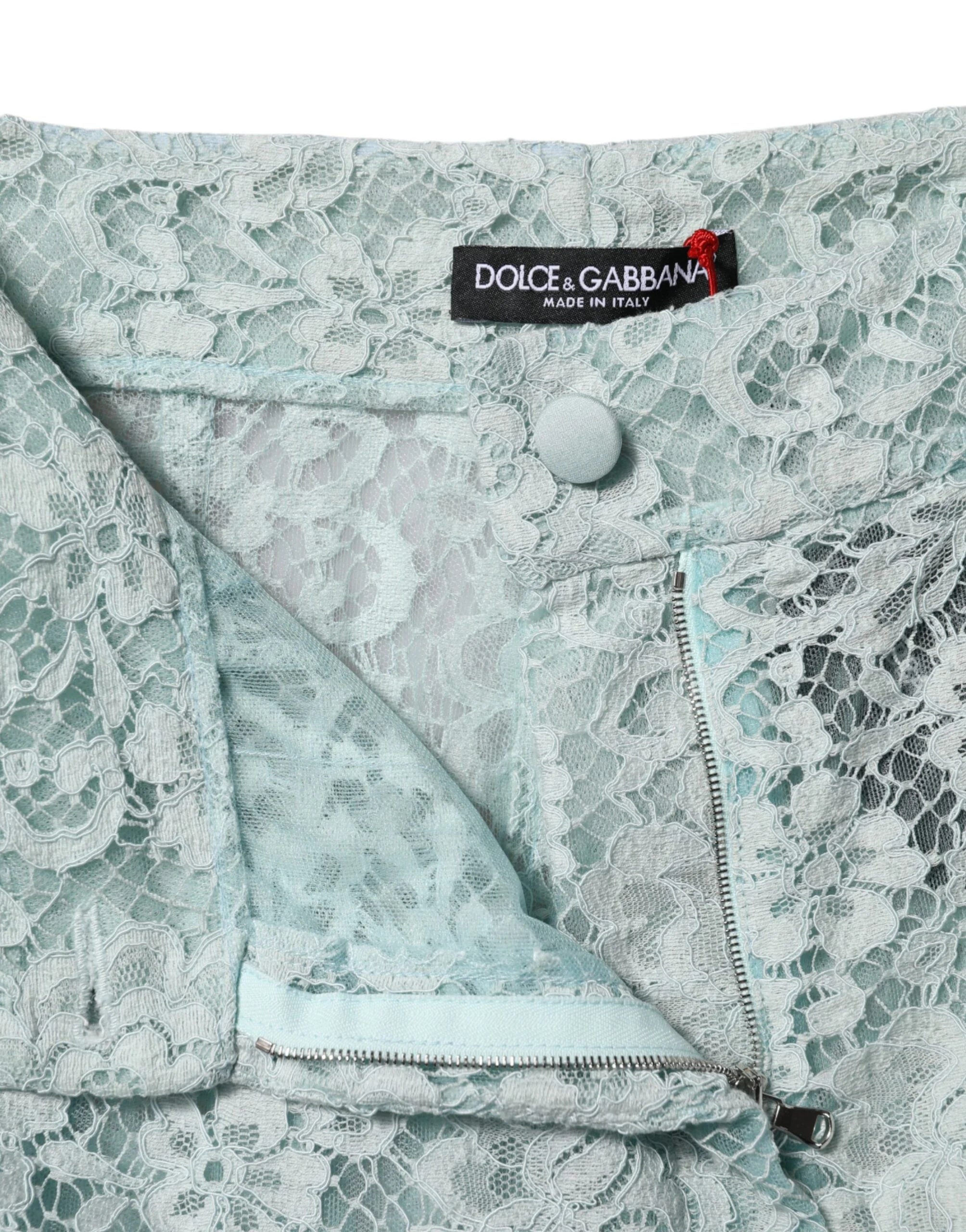 Dolce & Gabbana Mint Green Cotton Floral Lace Trousers Pants - IT40|S - Trousers