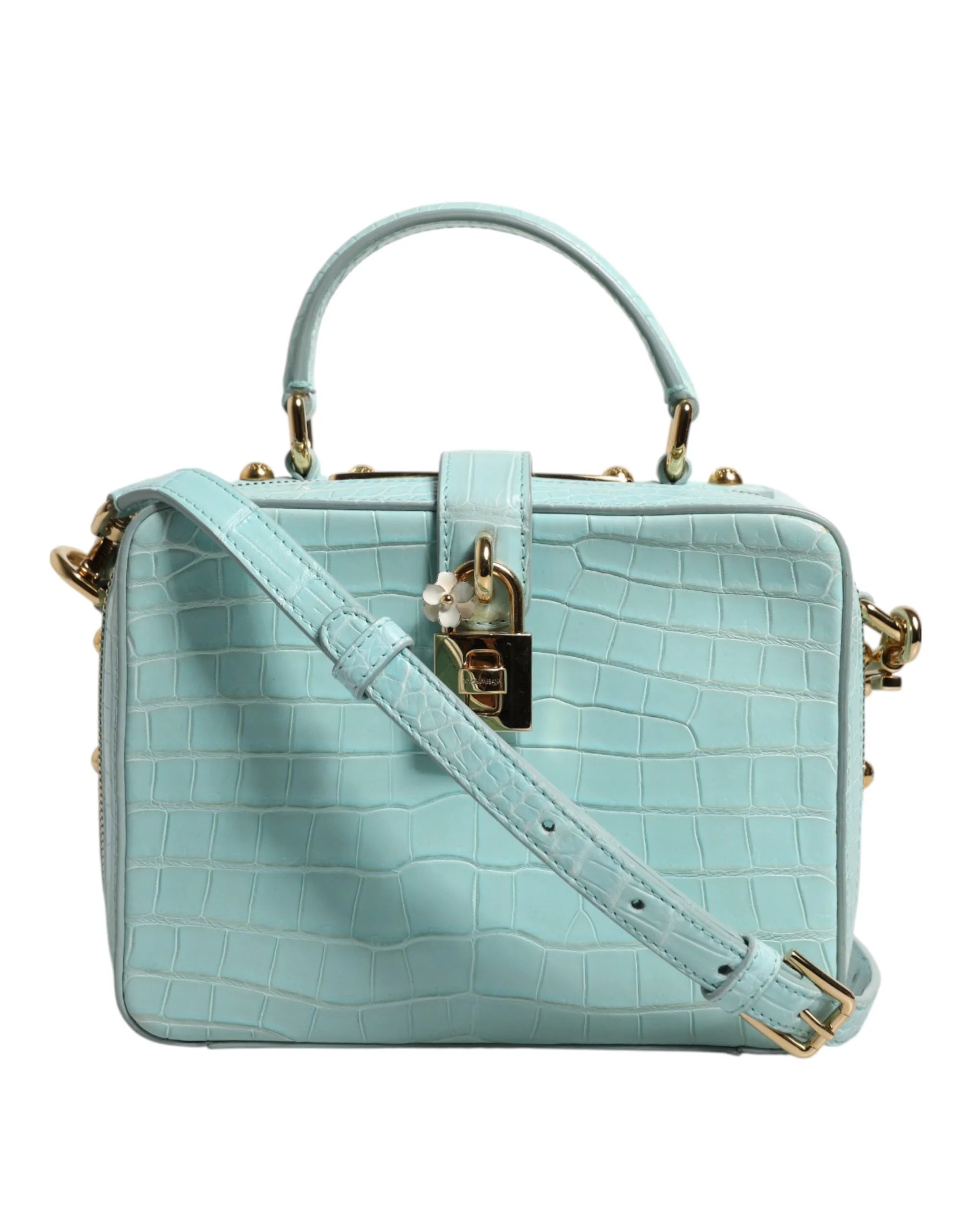 Dolce & Gabbana Mint Green Embossed Leather Padlock Shoulder Bag - Shoulder Bags