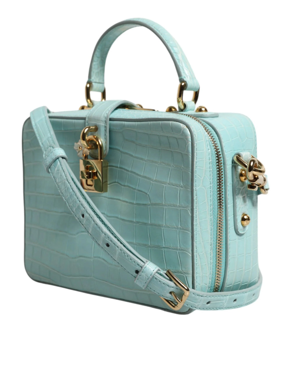 Dolce & Gabbana Mint Green Embossed Leather Padlock Shoulder Bag - Shoulder Bags