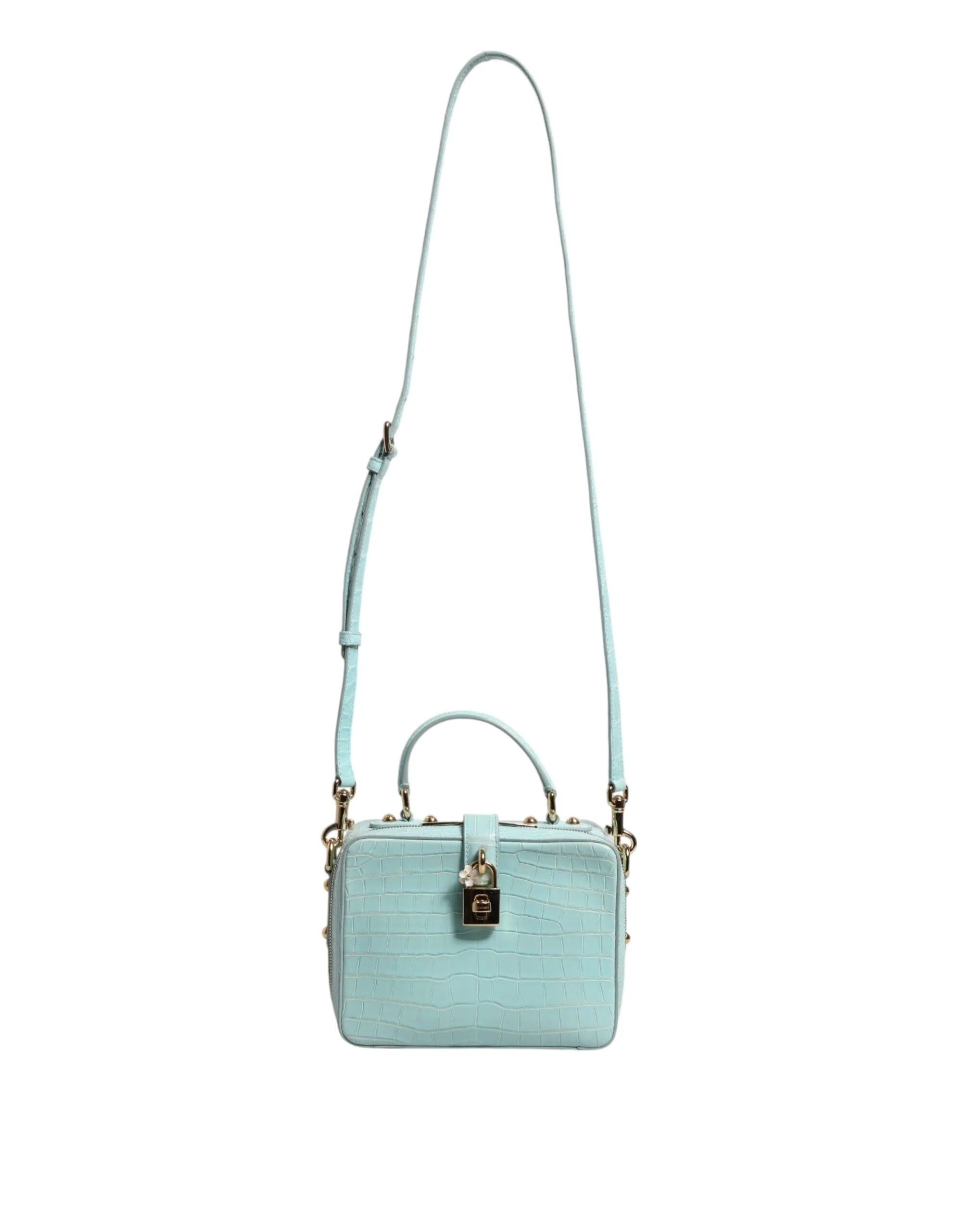Dolce & Gabbana Mint Green Embossed Leather Padlock Shoulder Bag - Shoulder Bags