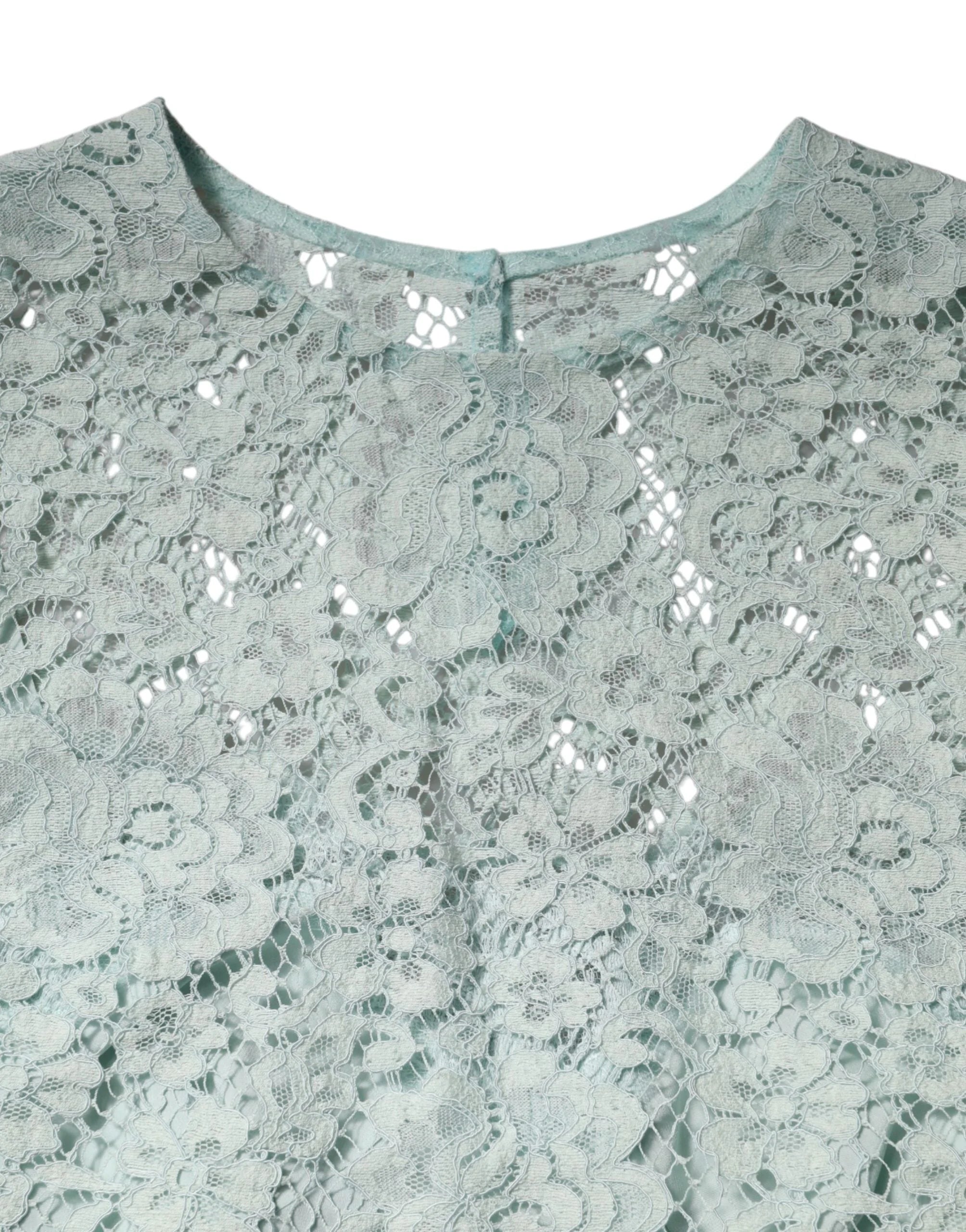 Dolce & Gabbana Mint Green Floral Lace Cotton Blouse Top - IT42|M - Blouses