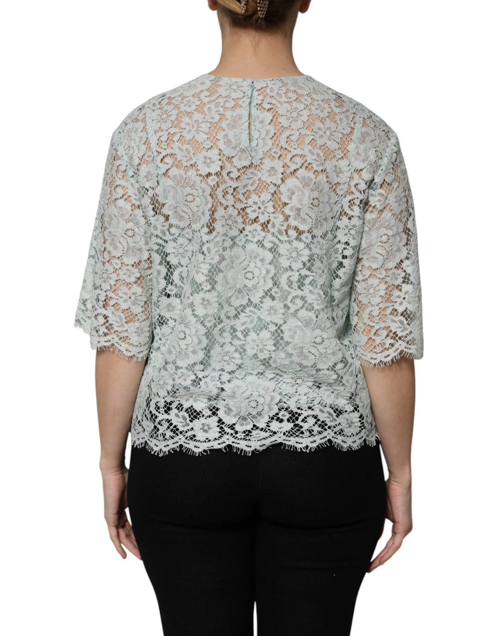 Dolce & Gabbana Mint Green Floral Lace Cotton Blouse Top - IT42|M - Blouses