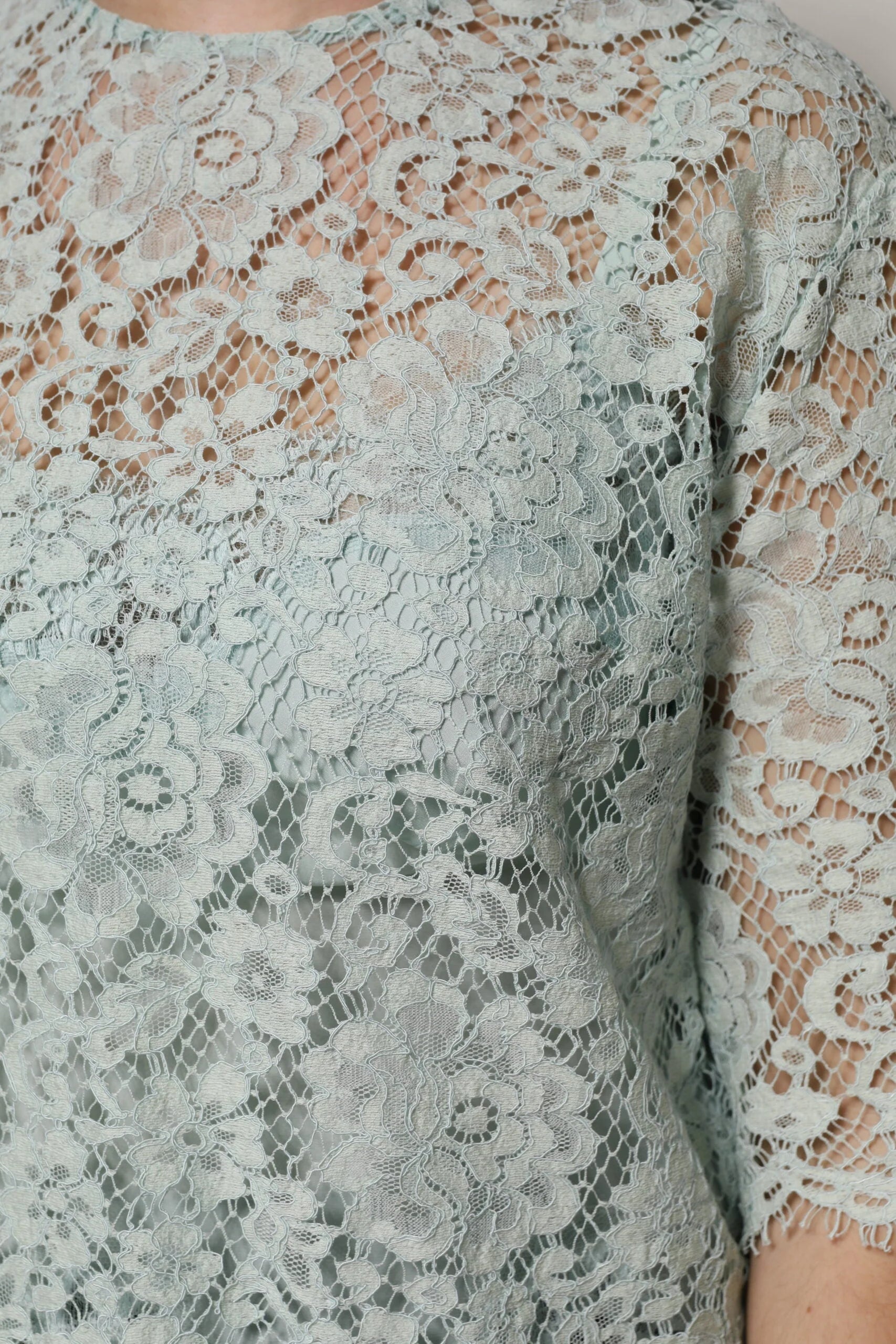 Dolce & Gabbana Mint Green Floral Lace Cotton Blouse Top - IT42|M - Blouses