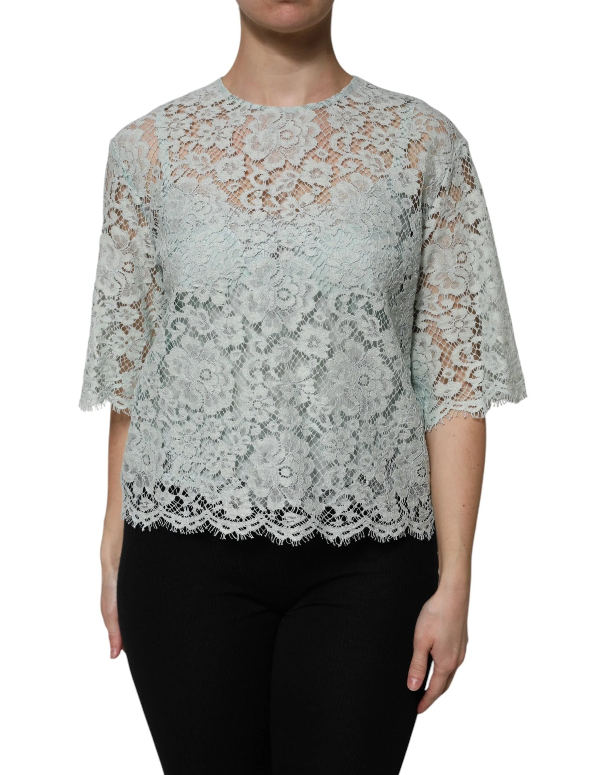 Dolce & Gabbana Mint Green Floral Lace Cotton Blouse Top - IT42|M - Blouses