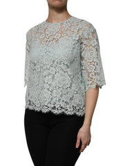 Dolce & Gabbana Mint Green Floral Lace Cotton Blouse Top - IT42|M - Blouses